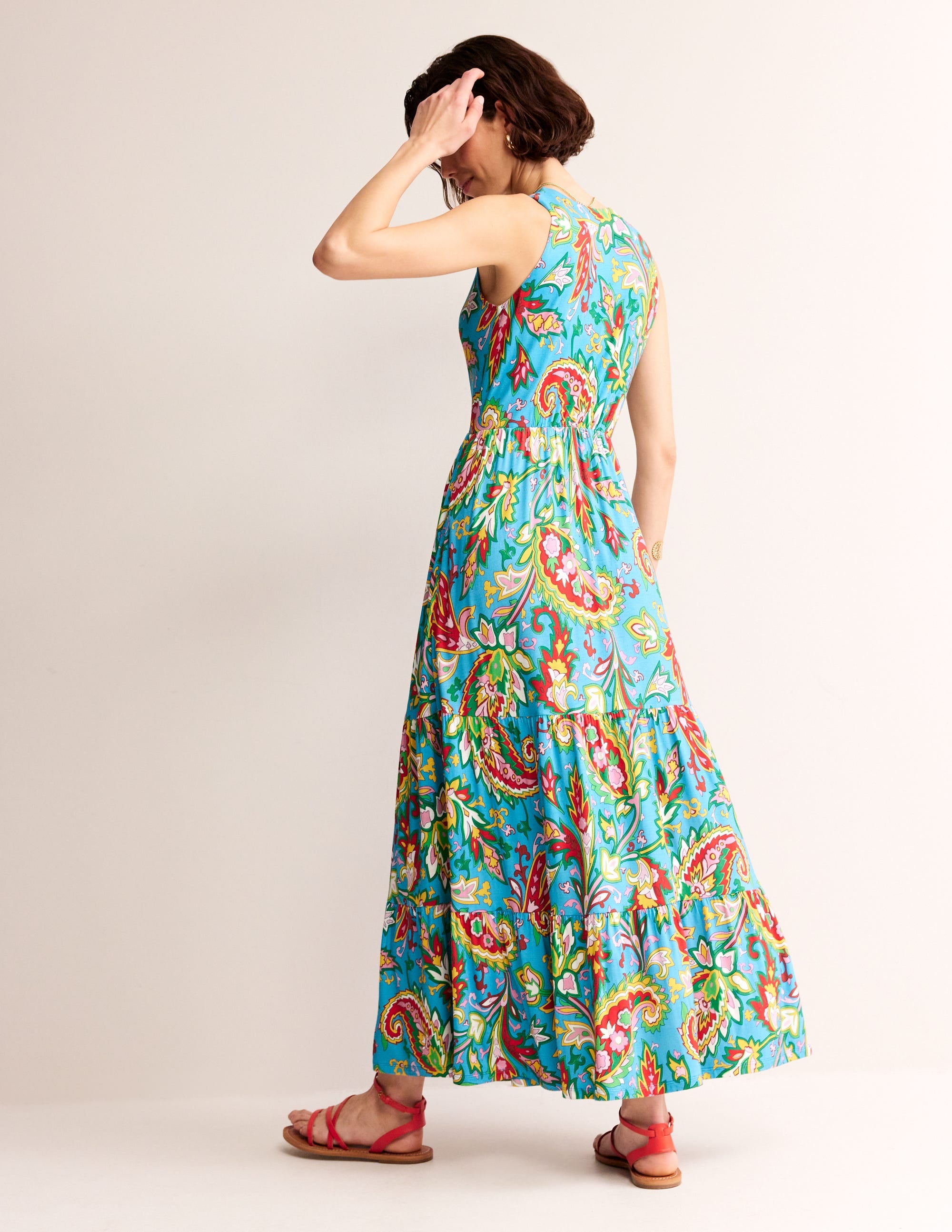 Sylvia Jersey Maxi Tier Dress-Vivid Blue, Paisley Azure - Image 3