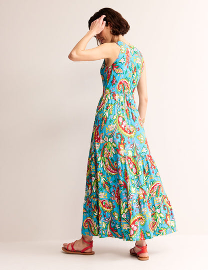 Sylvia Jersey Maxi Tier Dress-Vivid Blue, Paisley Azure-3