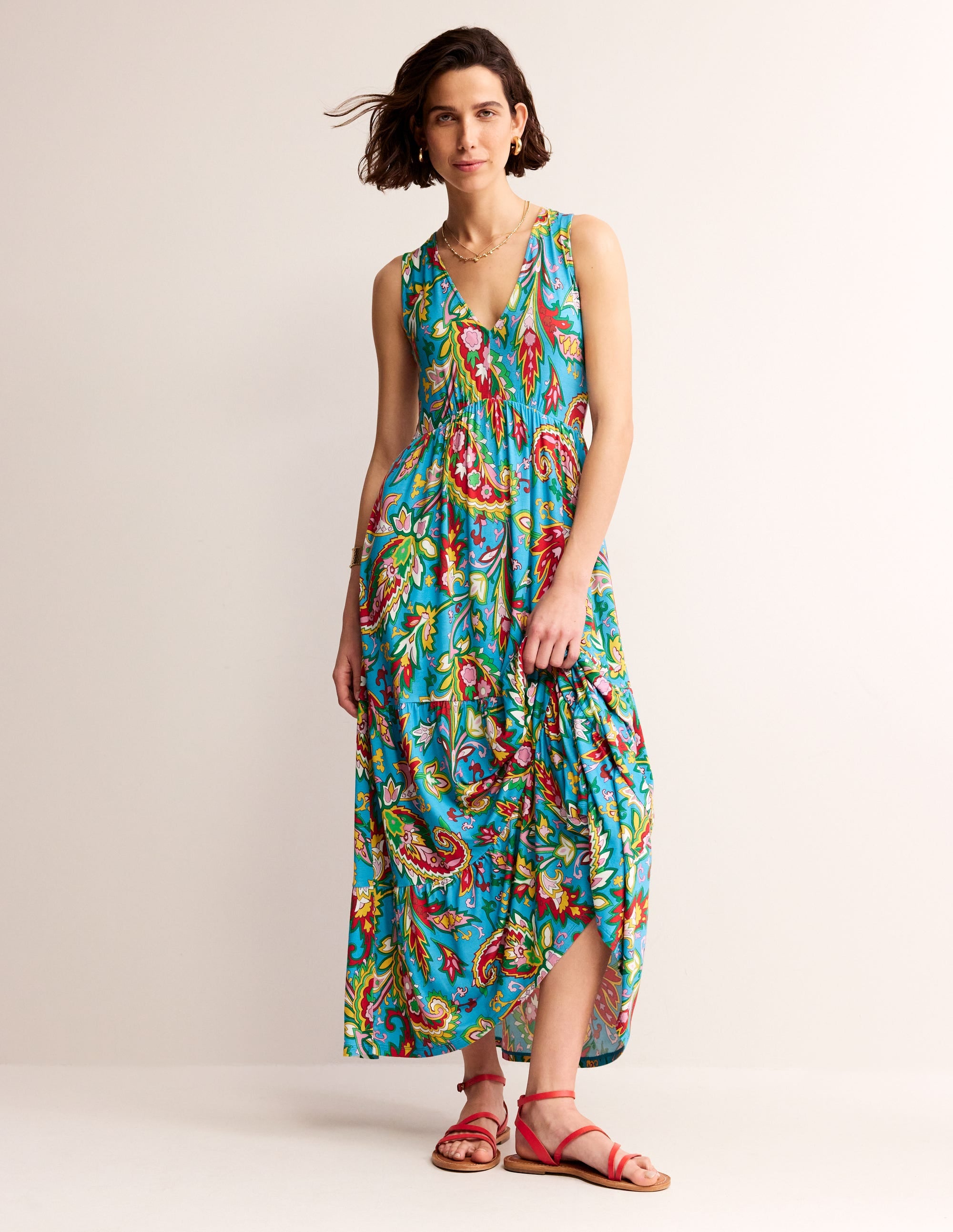 Sylvia Jersey Maxi Tier Dress-Vivid Blue, Paisley Azure - Image 4