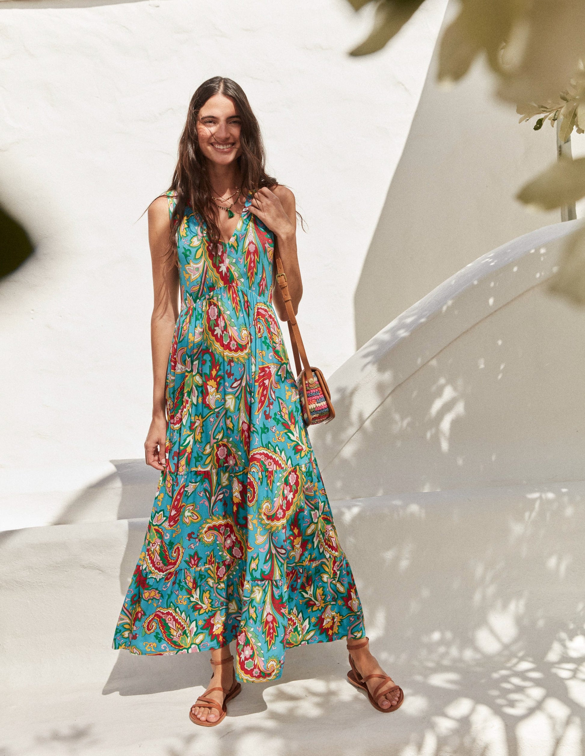 Sylvia Jersey Maxi Tier Dress-Vivid Blue, Paisley Azure-5