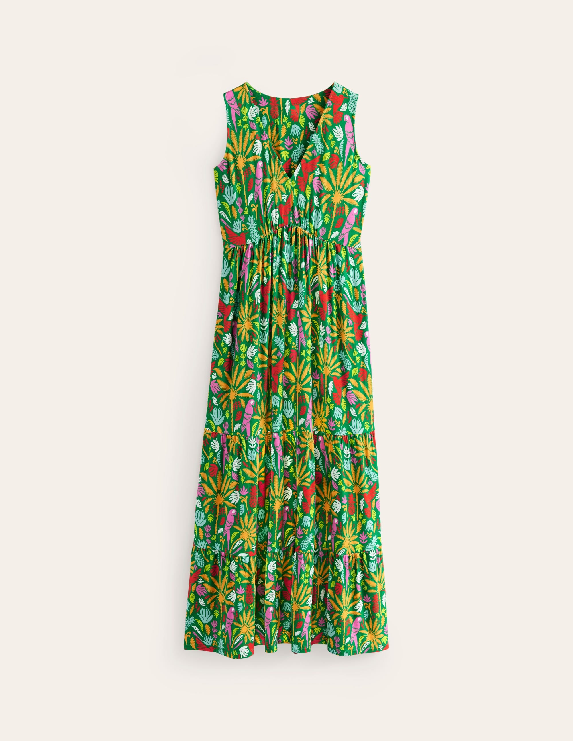 Sylvia Jersey Maxi Tier Dress-Green, Tropical Paradise - Image 6