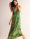 Sylvia Jersey Maxi Tier Dress-Green, Tropical Paradise