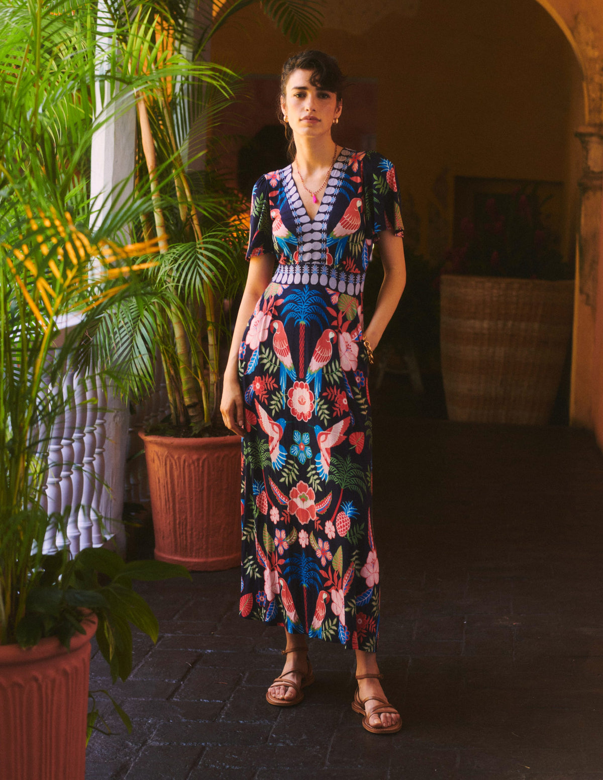 Ellie Flutter Maxi Tea Dress-Multi, Tropic Parrot-5