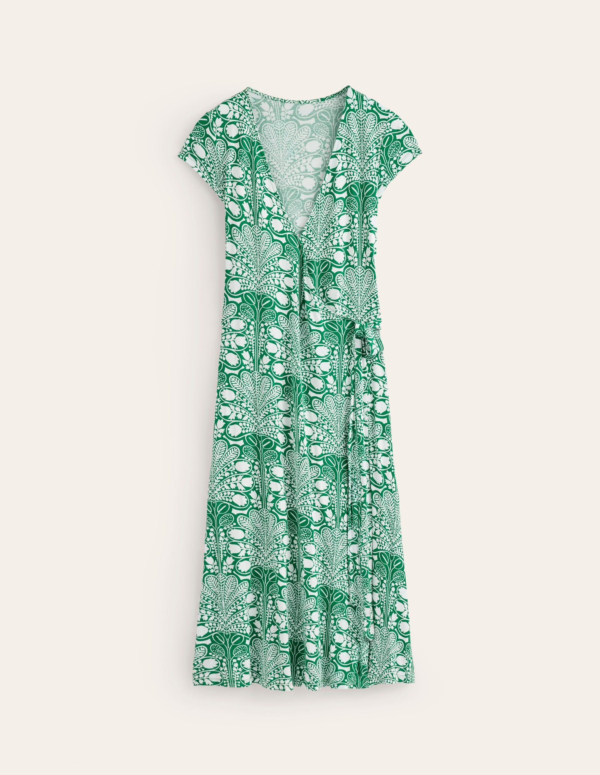 Joanna Cap Sleeve Wrap Dress-Green, Gardenia Swirl - Image 6