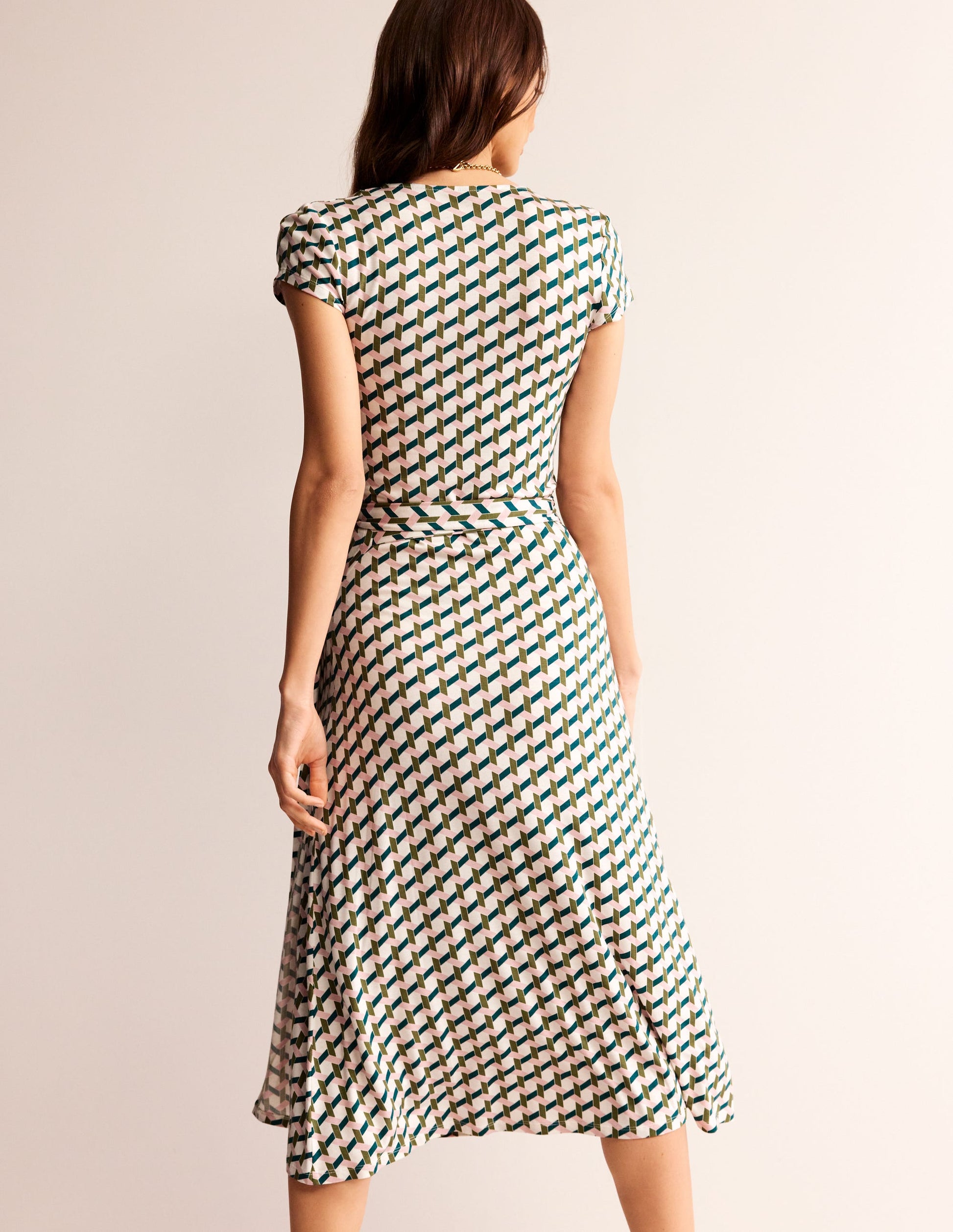 Joanna Cap Sleeve Wrap Dress-Mayfly, Honeycomb Geo-4