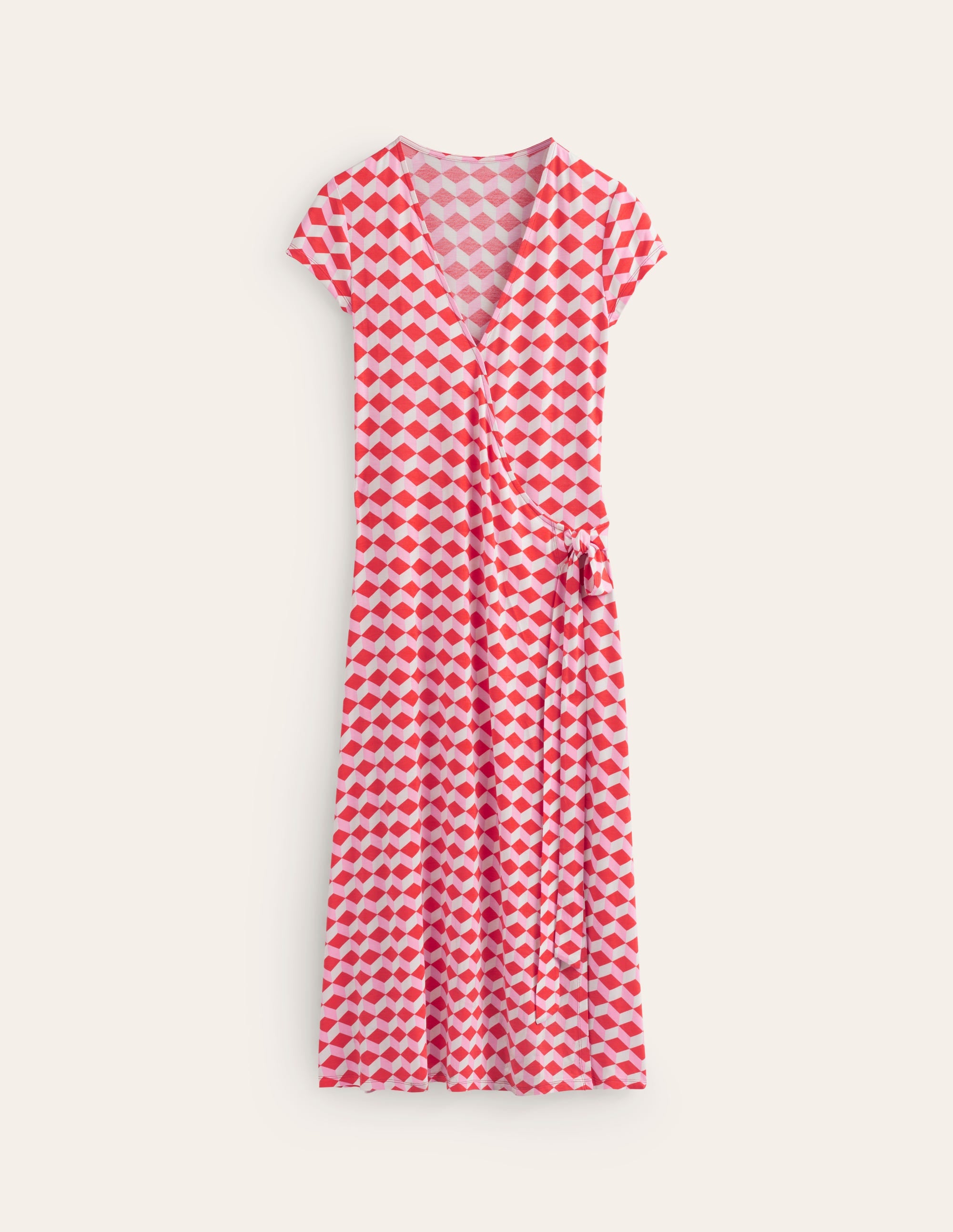Joanna Cap Sleeve Wrap Dress-Red, Diamond Cube - Image 5