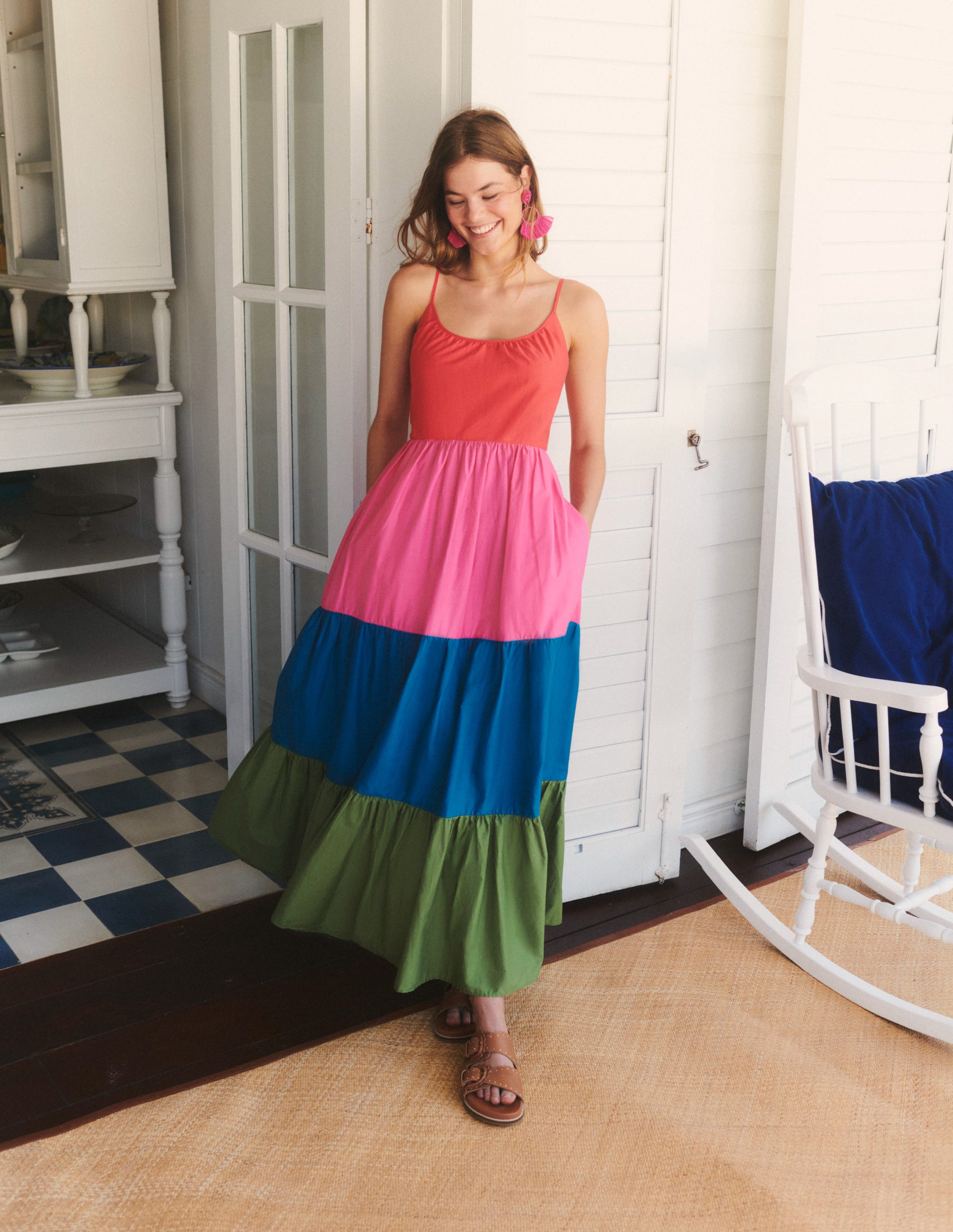 Trapeze Cotton Maxi Dress-Colourblock - Image 5