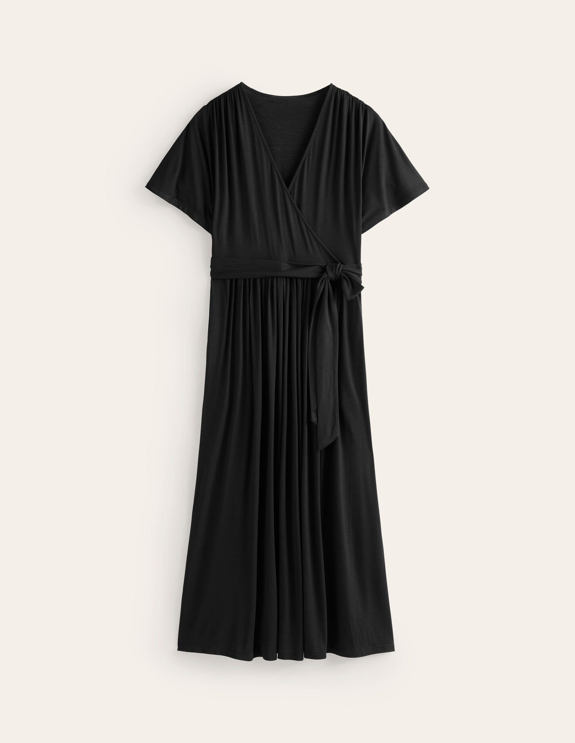 Kimono Wrap Jersey Midi Dress-Black-5