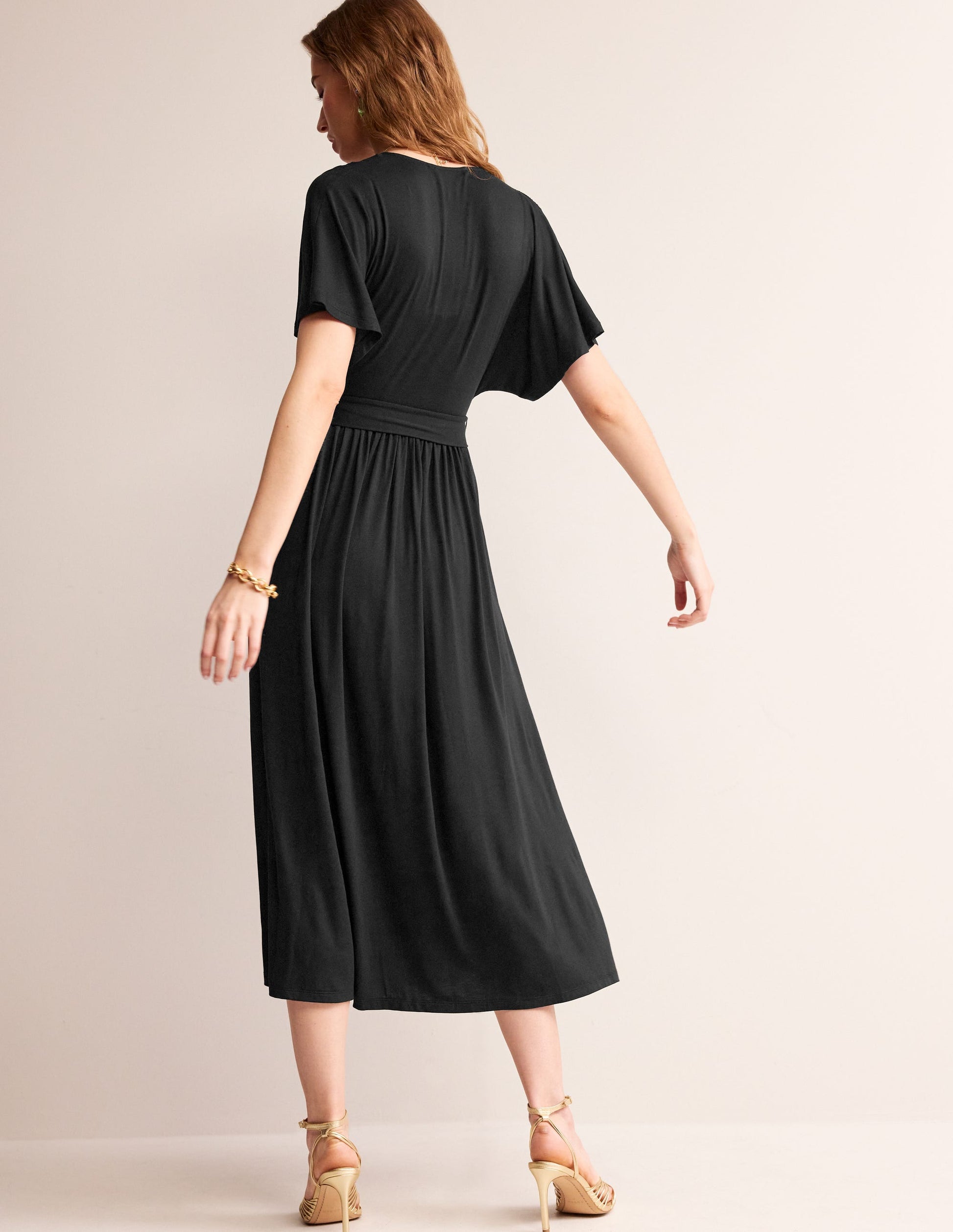 Kimono Wrap Jersey Midi Dress-Black-3