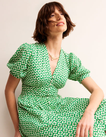 Elsa Crinkle Midi Tea Dress-Green Tambourine, Primrose-1