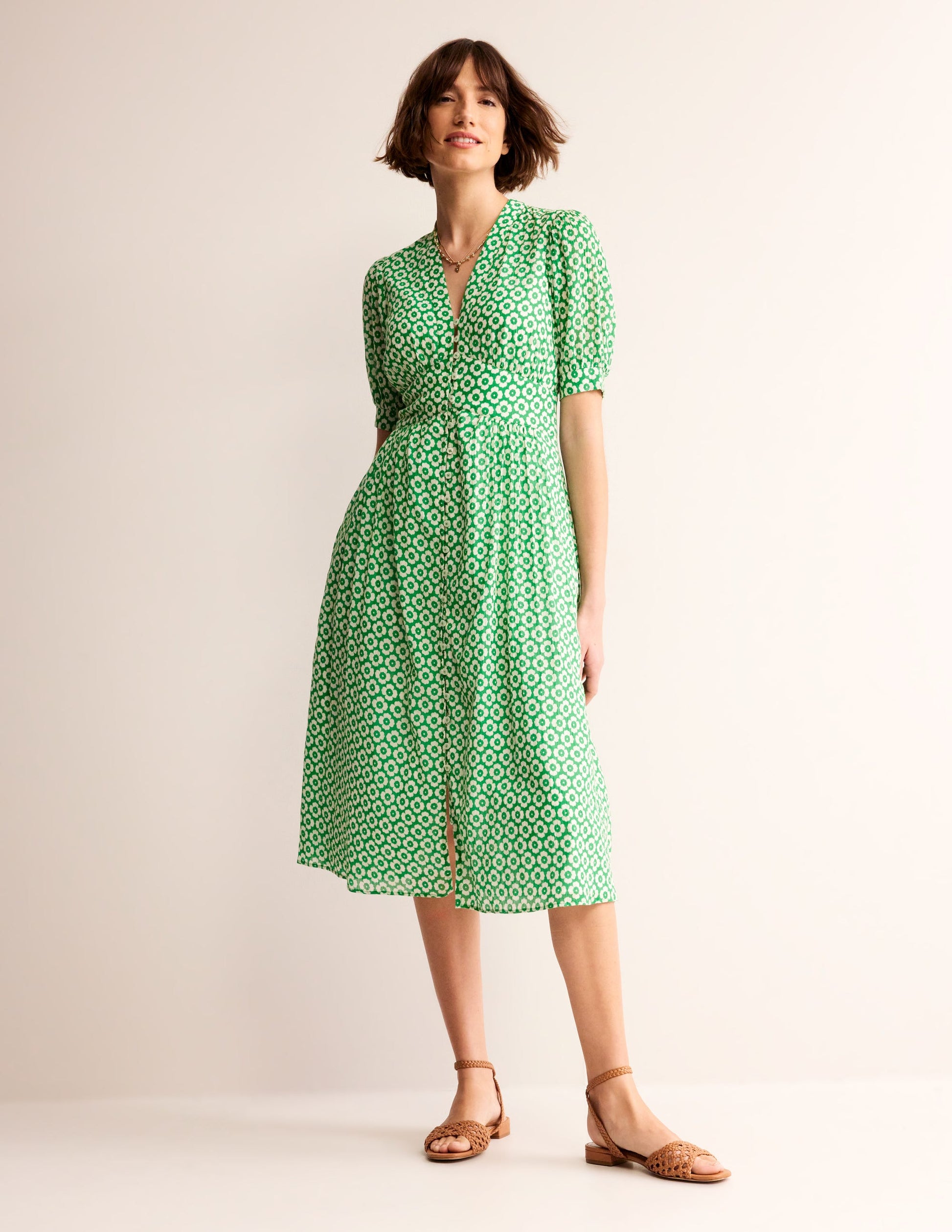 Elsa Crinkle Midi Tea Dress-Green Tambourine, Primrose-2