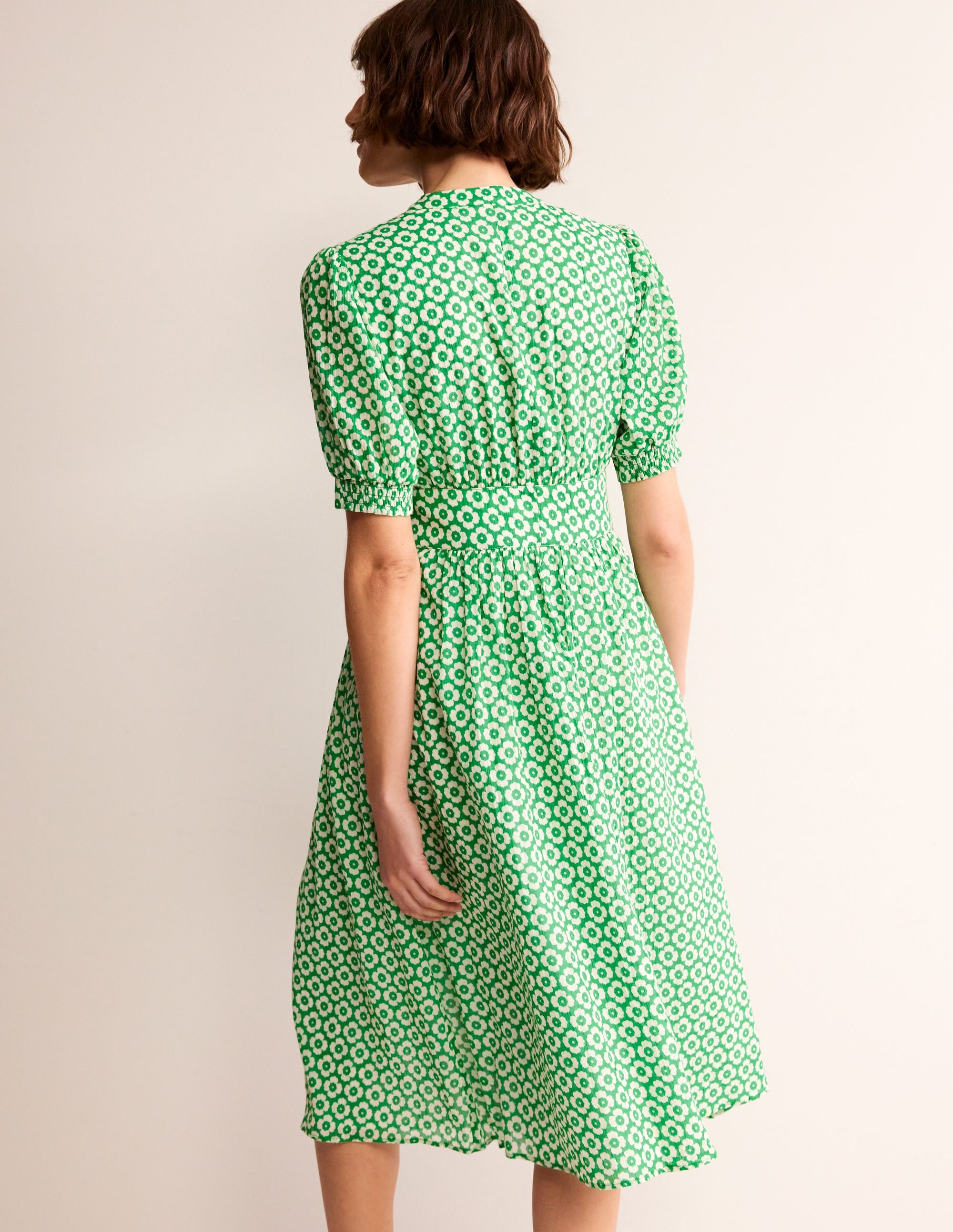 Elsa Crinkle Midi Tea Dress-Green Tambourine, Primrose - Image 4