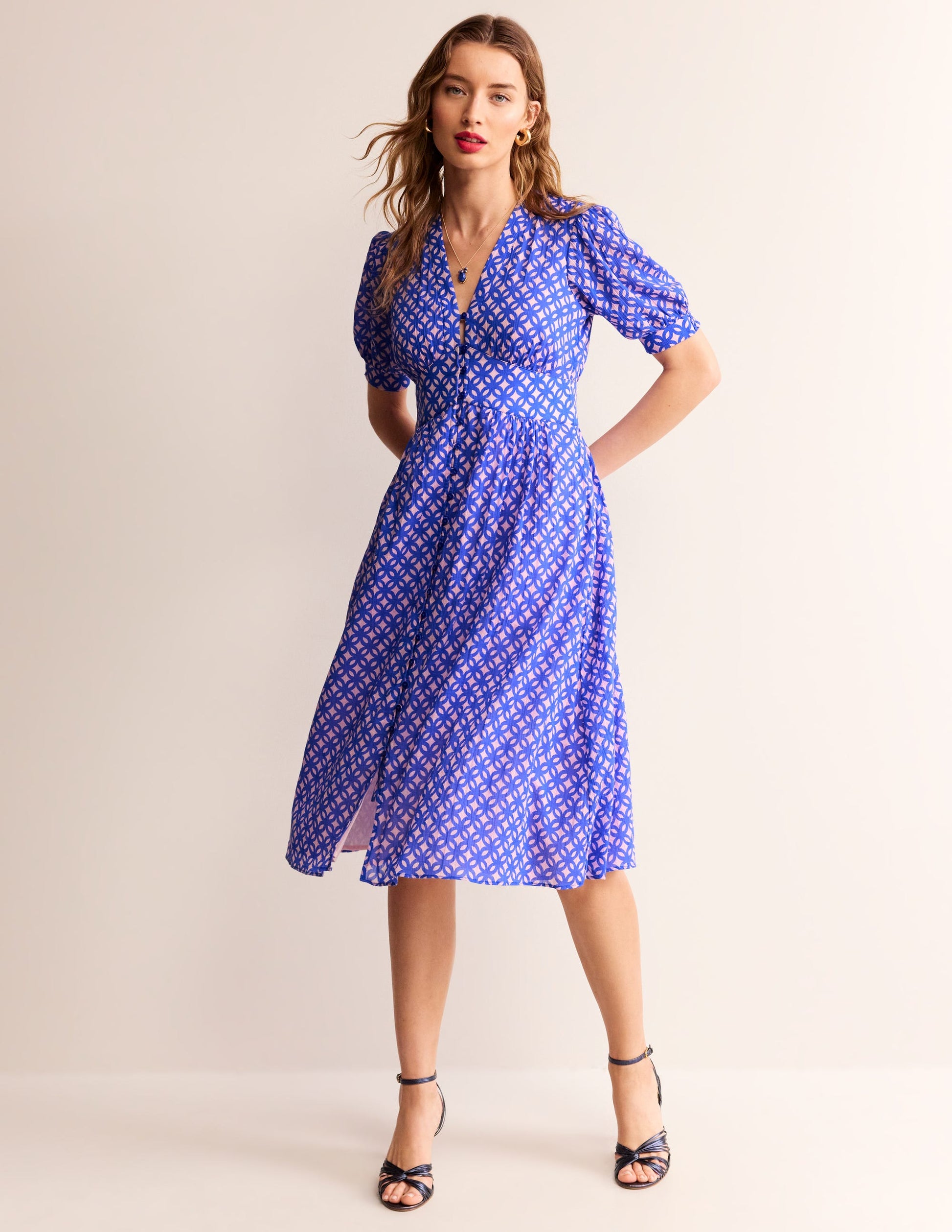 Elsa Crinkle Midi Tea Dress-Sweet Lilac, Trellis Geo-5