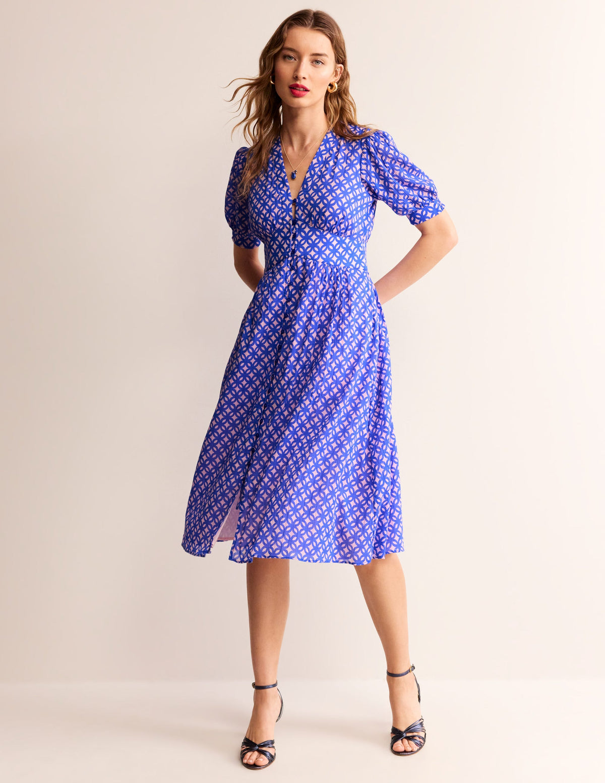 Elsa Crinkle Midi Tea Dress-Sweet Lilac, Trellis Geo - Image 5