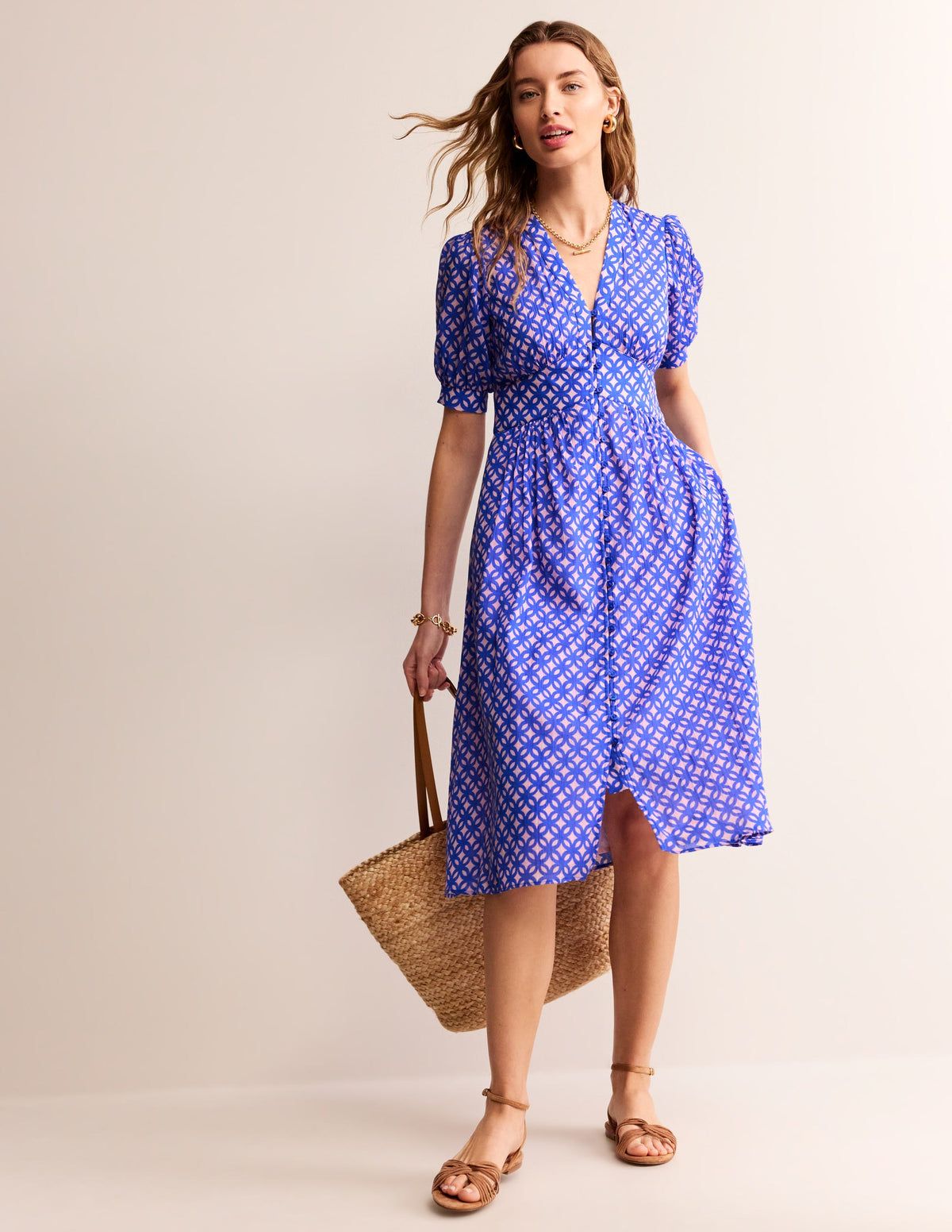Elsa Crinkle Midi Tea Dress-Sweet Lilac, Trellis Geo-6
