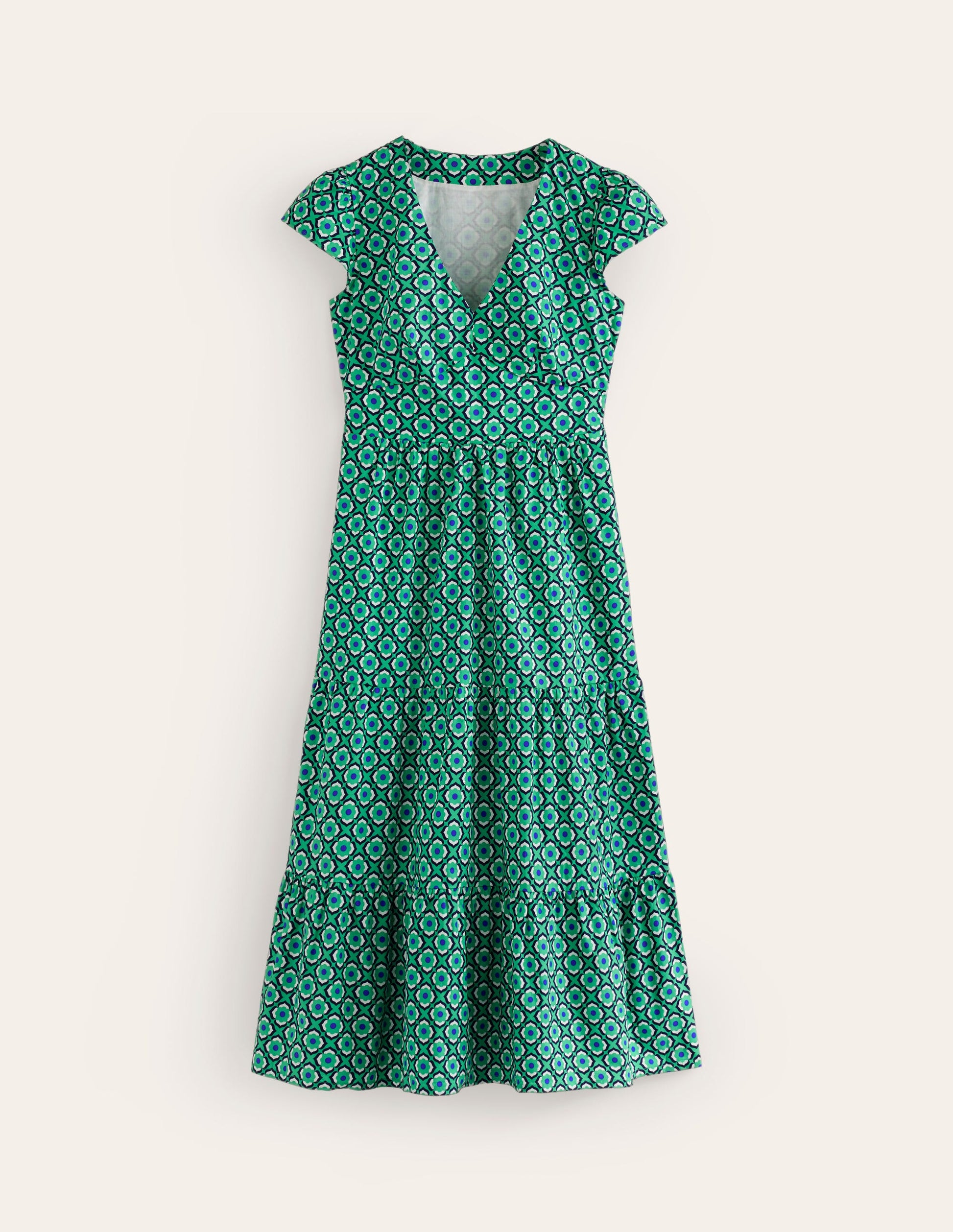 May Cotton Midi Tea Dress-Ming Green, Geo Pome-5