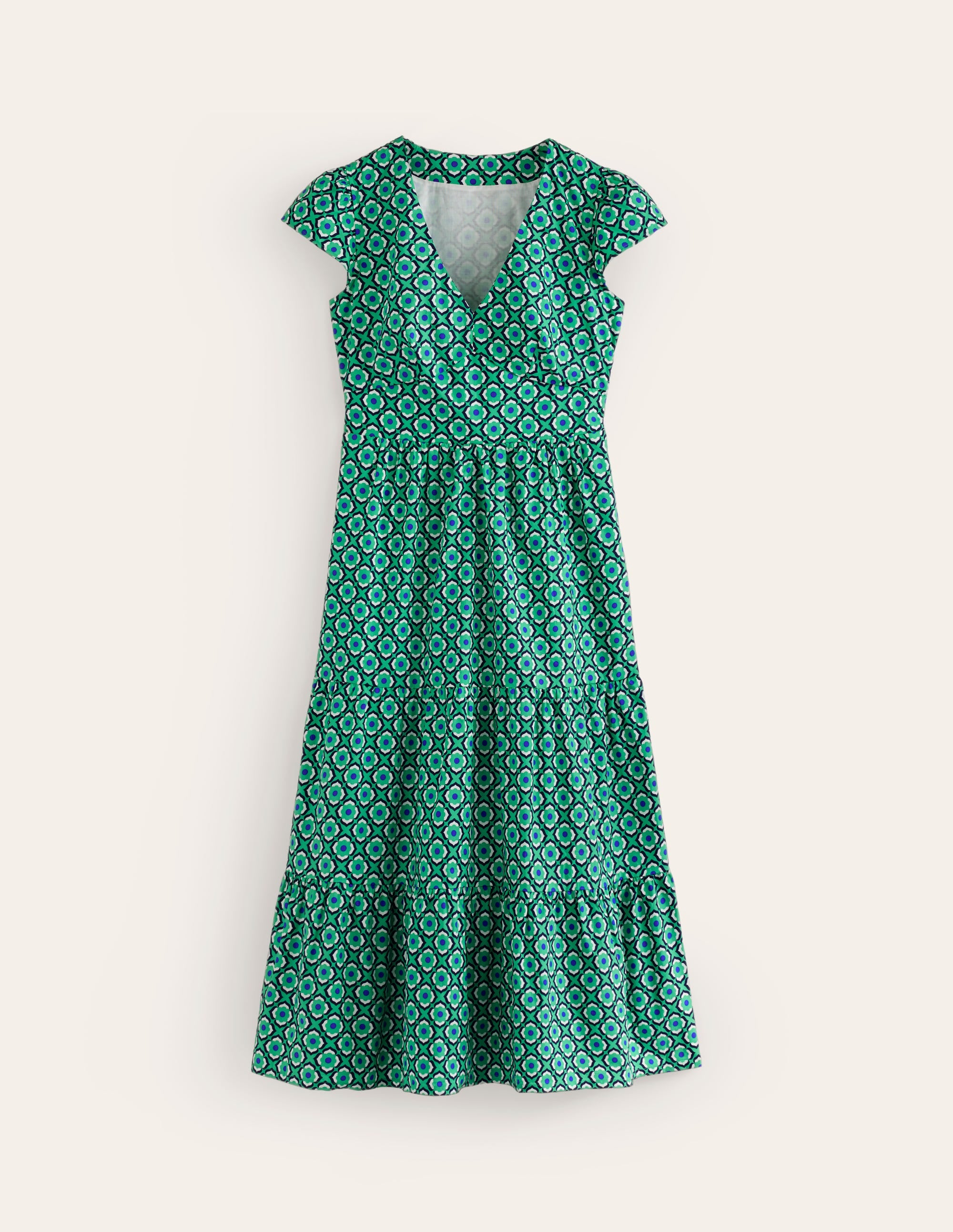 May Cotton Midi Tea Dress-Ming Green, Geo Pome - Image 5
