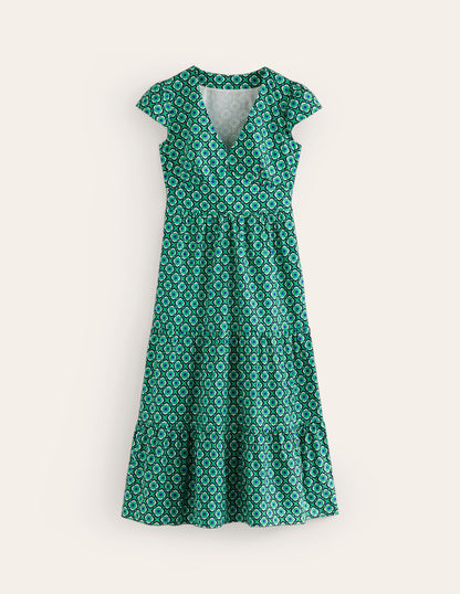 May Cotton Midi Tea Dress-Ming Green, Geo Pome-5