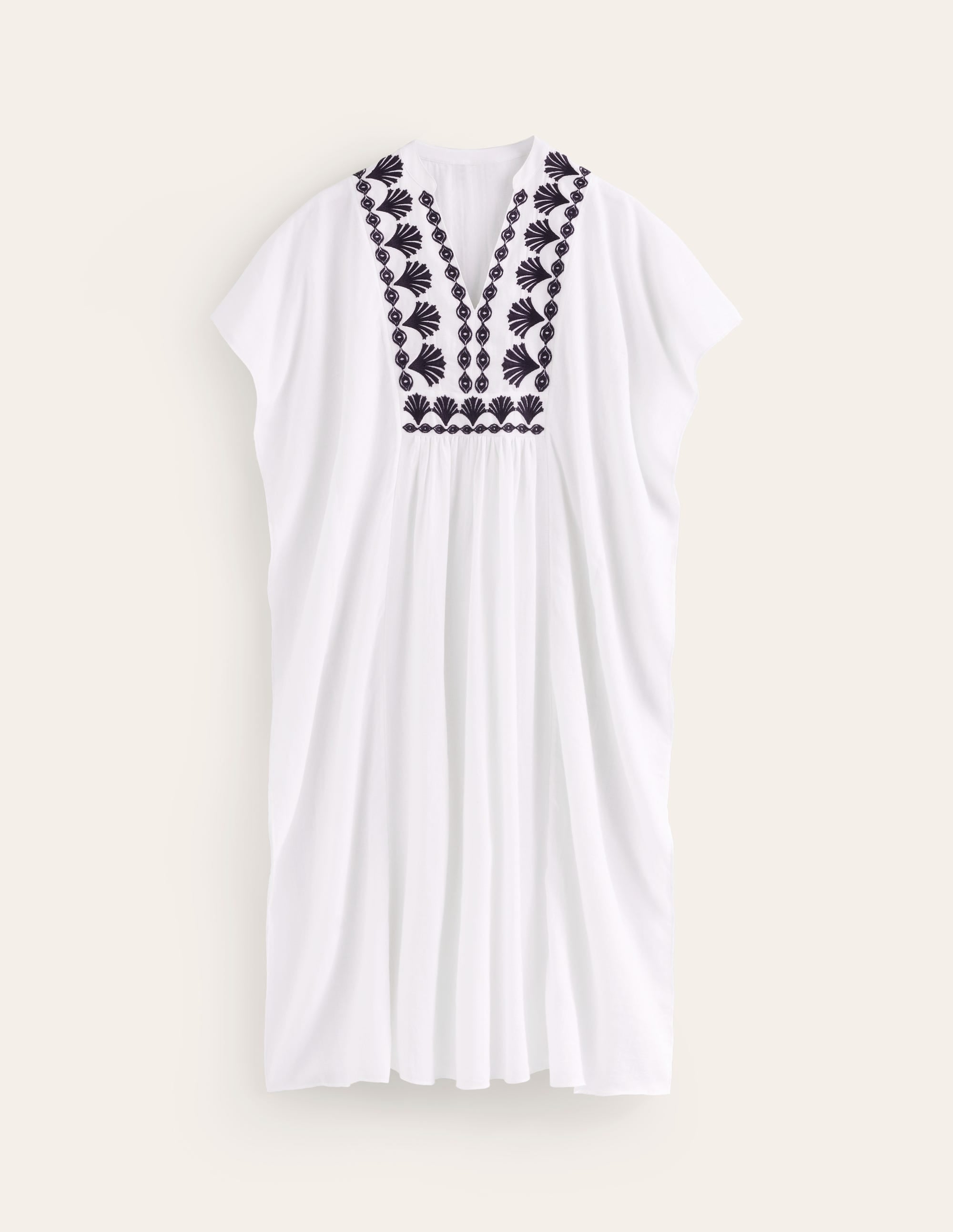 Embroidered V-Neck Kaftan-Ivory - Image 6