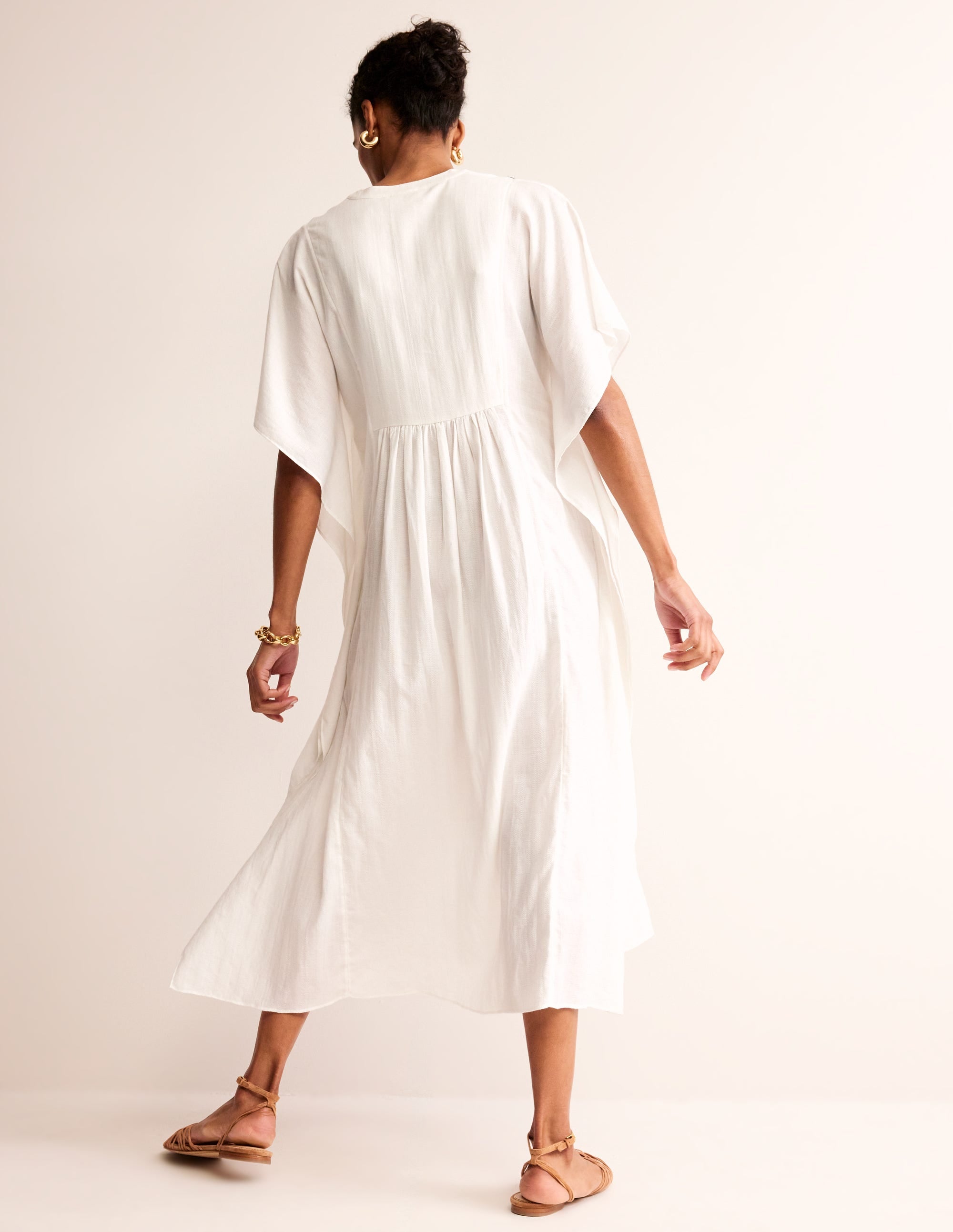 Embroidered V-Neck Kaftan-Ivory - Image 3