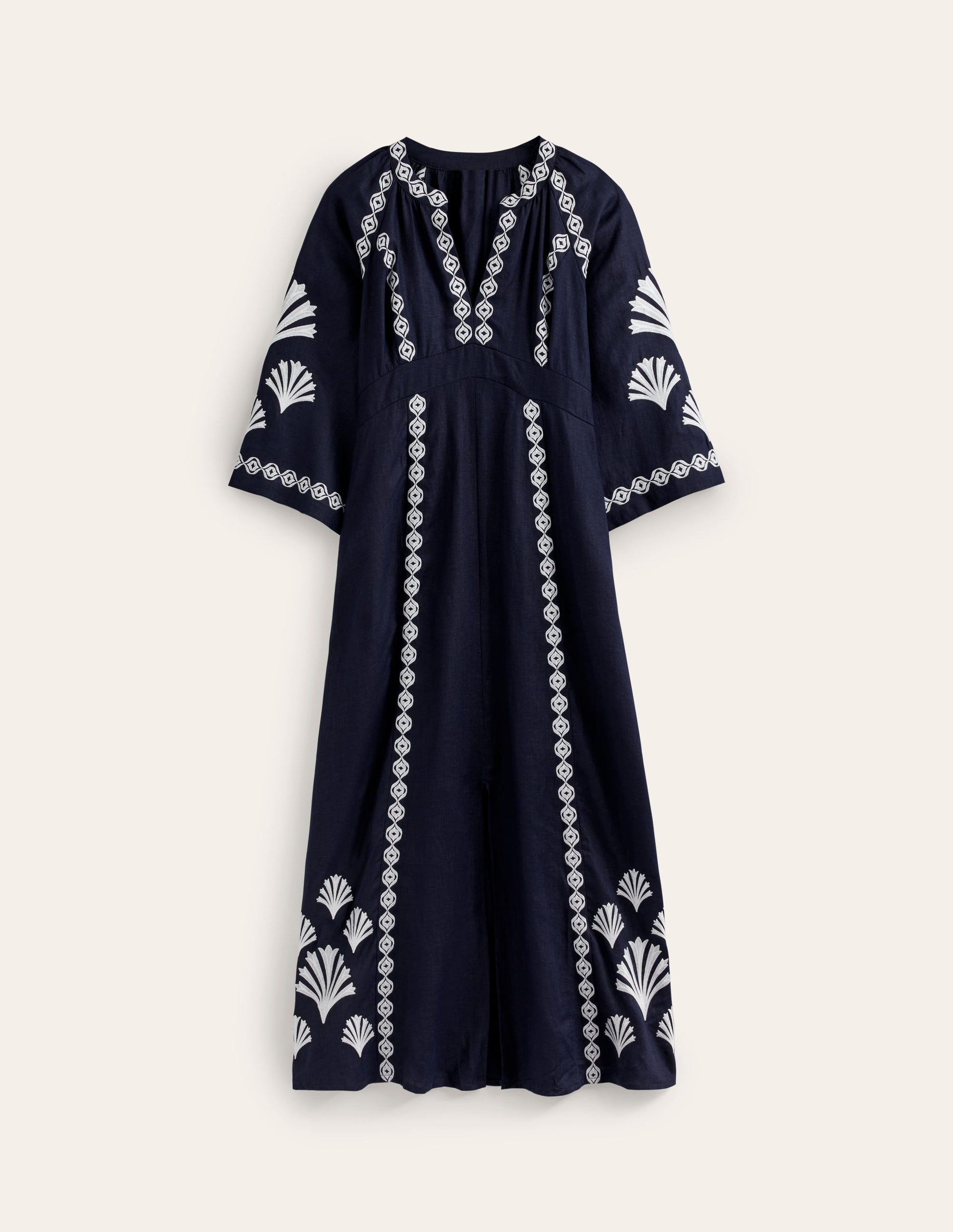 Una Linen Midi Dress-Navy-8