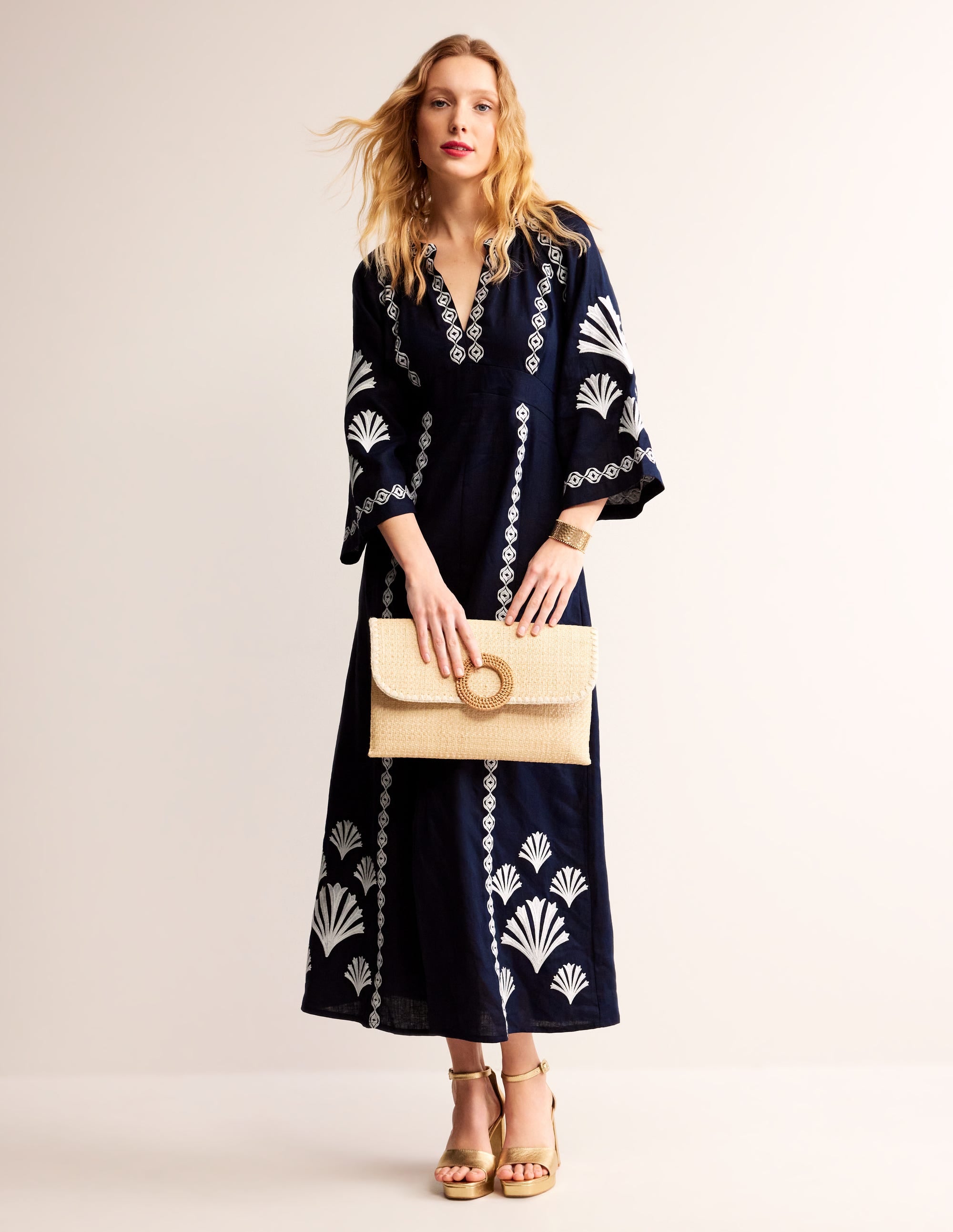 Una Linen Midi Dress-Navy - Image 5