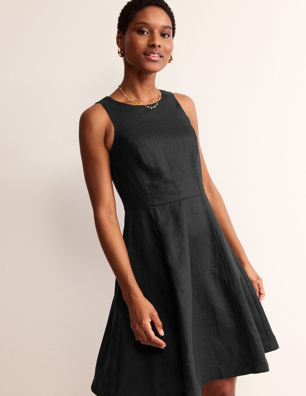 Carla Linen Short Dress-Black - Image 4