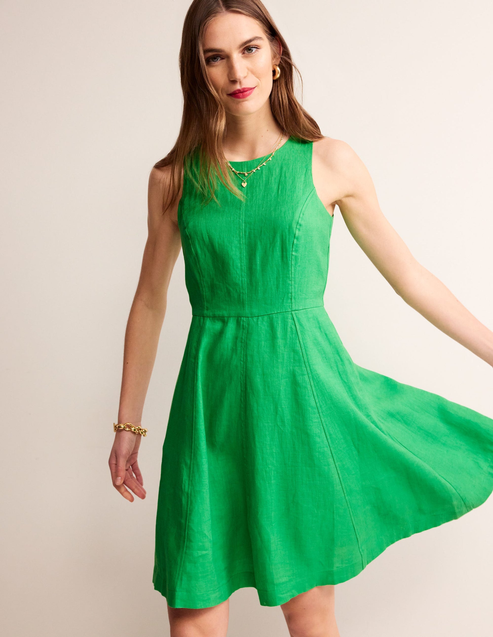 Carla Linen Short Dress-Kelly Green-4