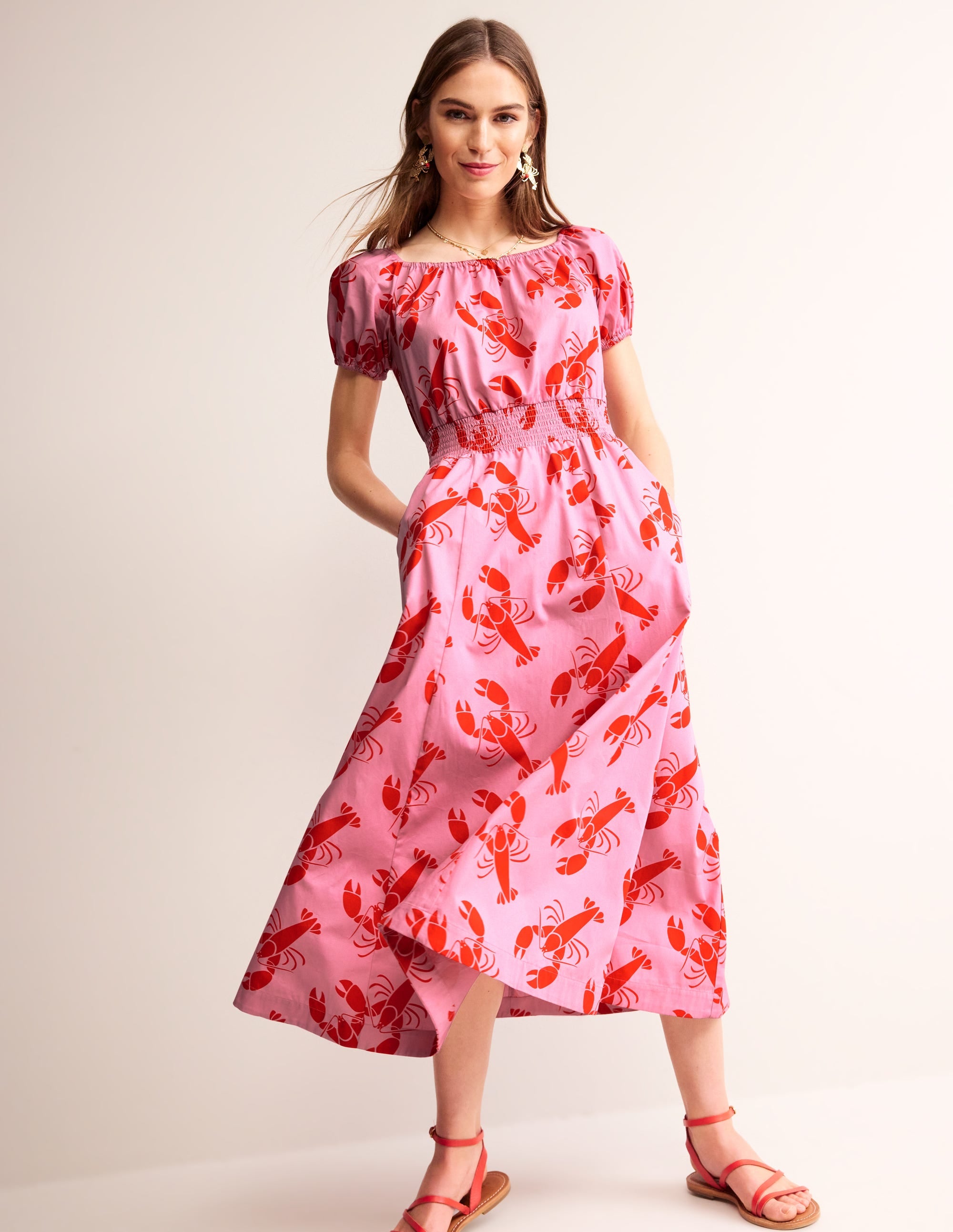 Amber Cotton Midi Dress-Cashmere Rose, Lobster - Image 1