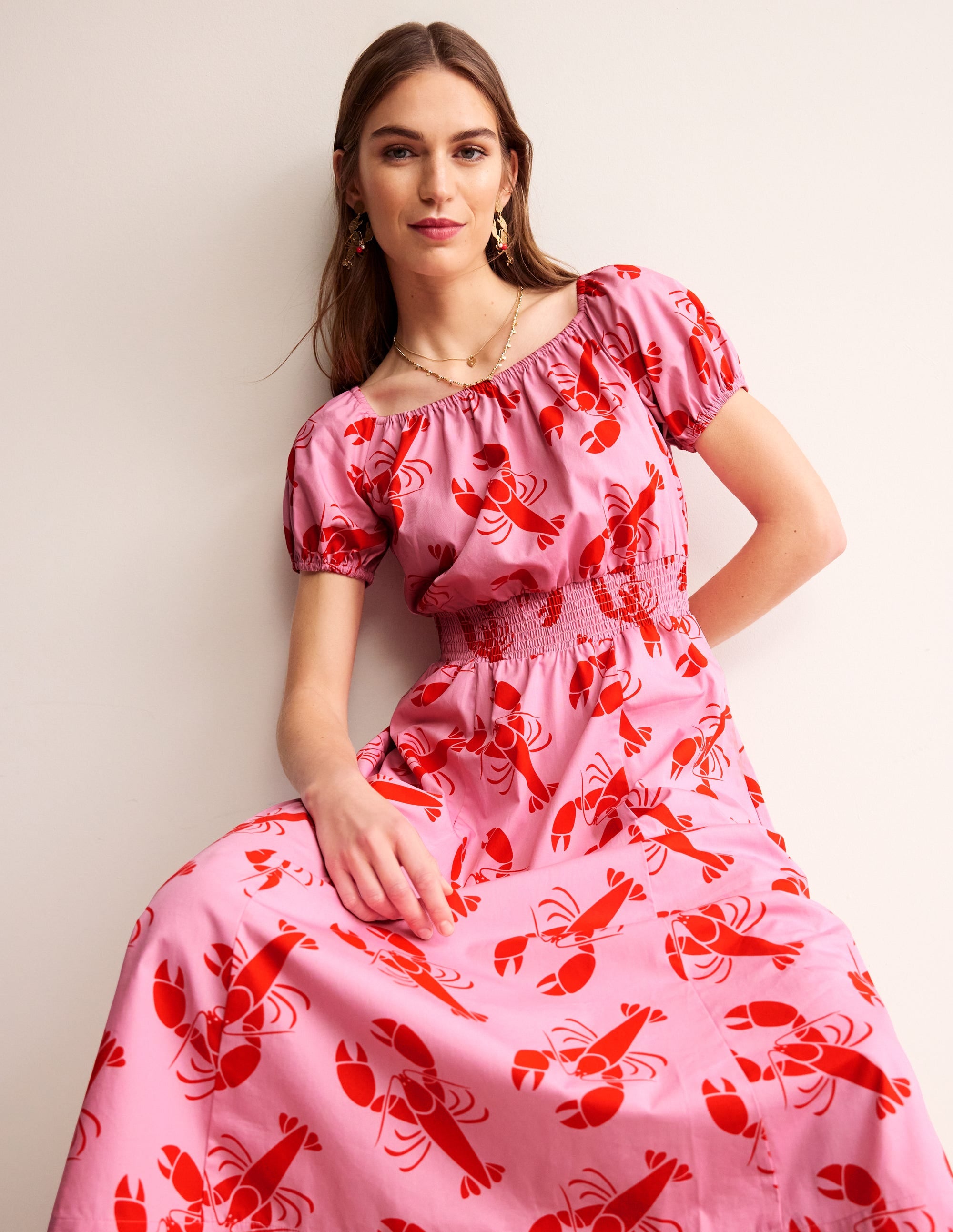 Amber Cotton Midi Dress-Cashmere Rose, Lobster - Image 2