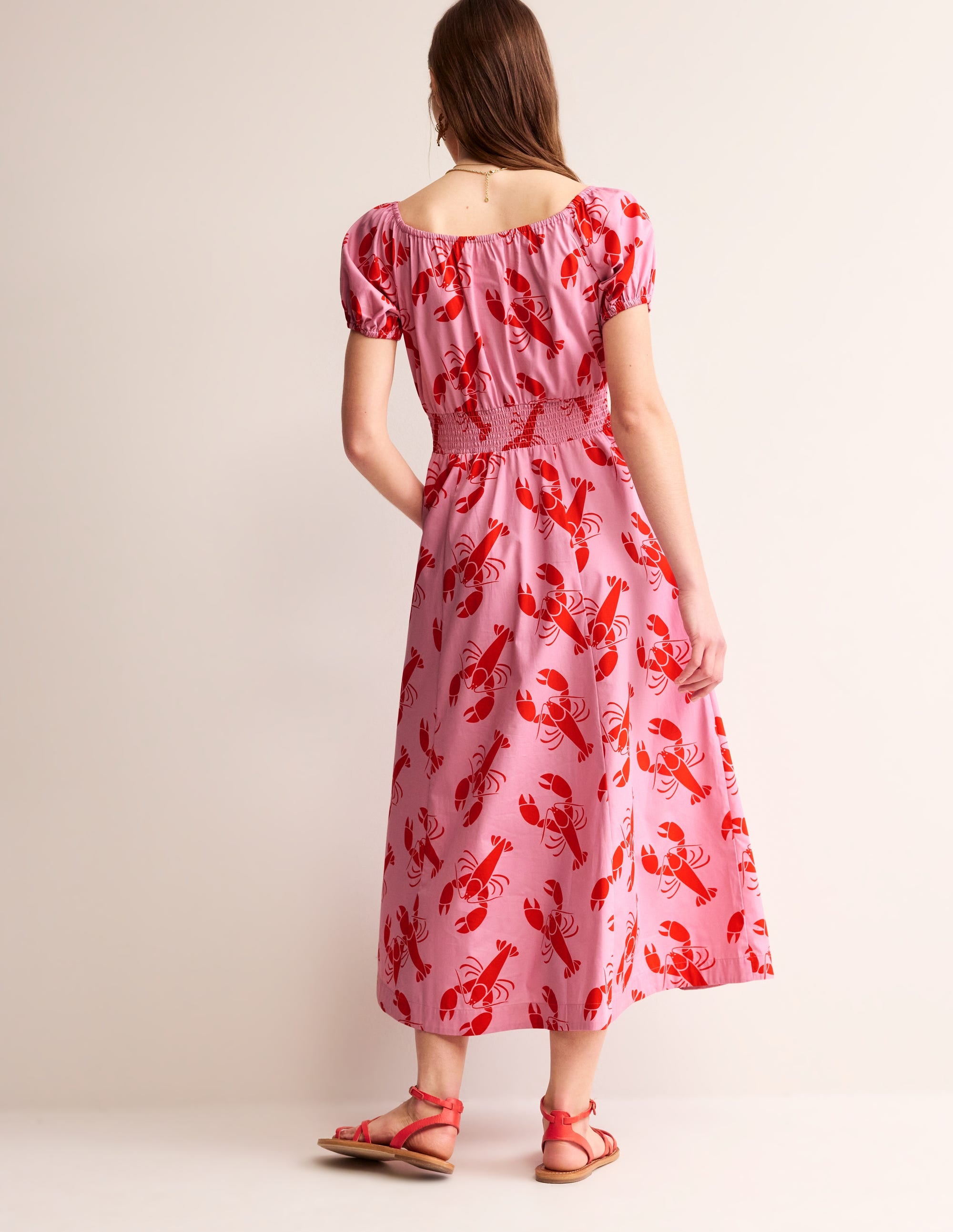 Amber Cotton Midi Dress-Cashmere Rose, Lobster - Image 3