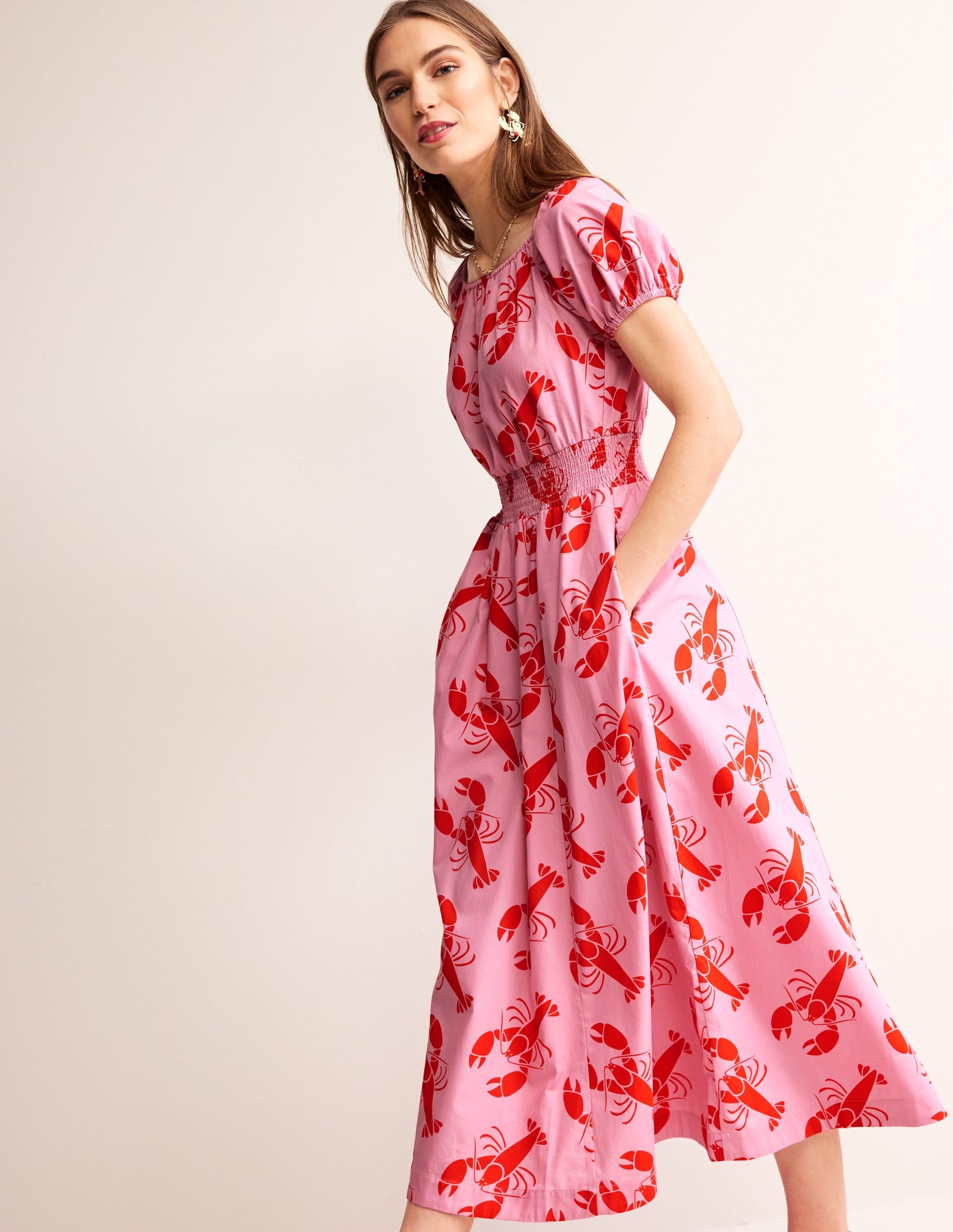 Amber Cotton Midi Dress-Cashmere Rose, Lobster - Image 4