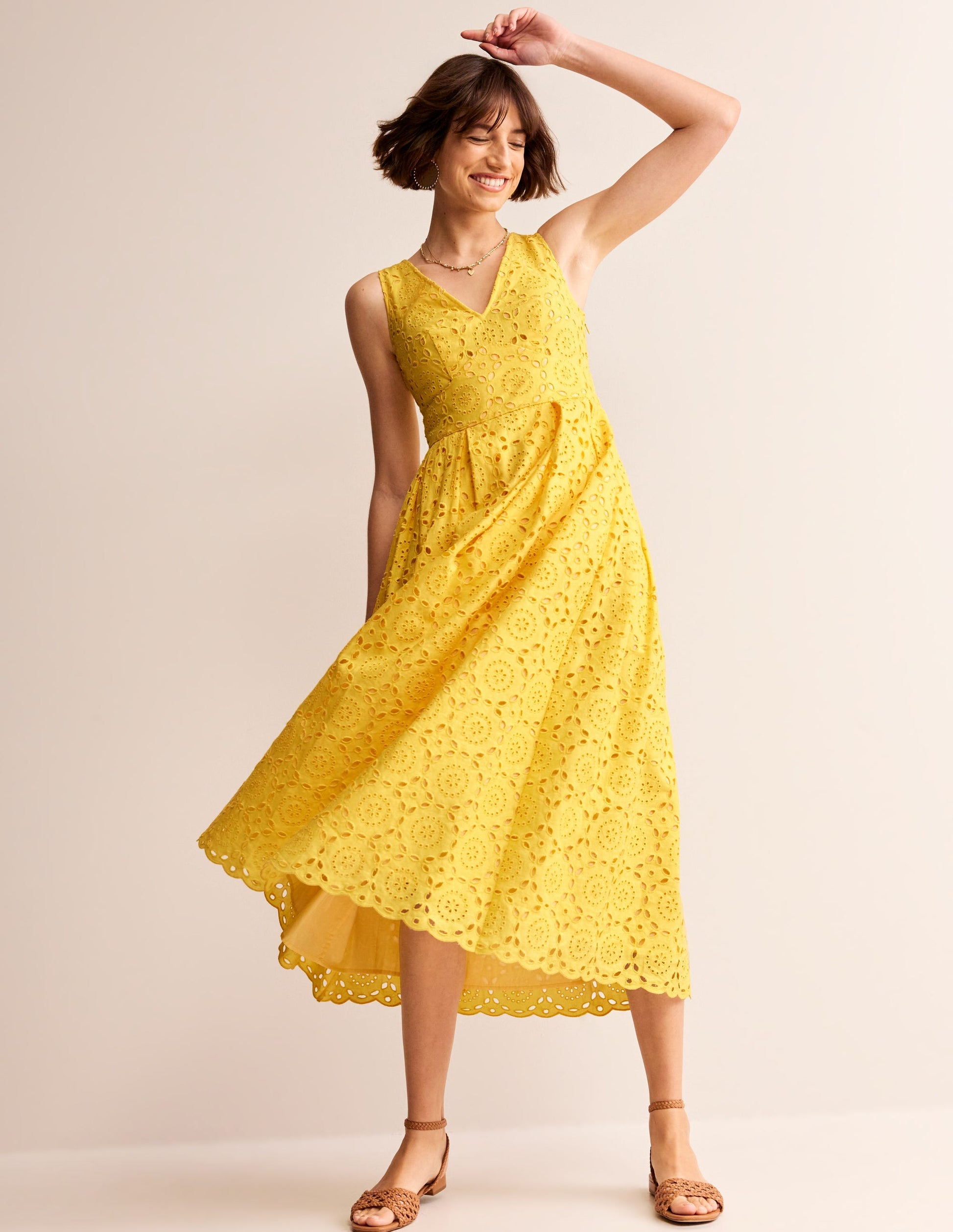 Broderie Occasion Midi Dress-Vibrant Yellow-1