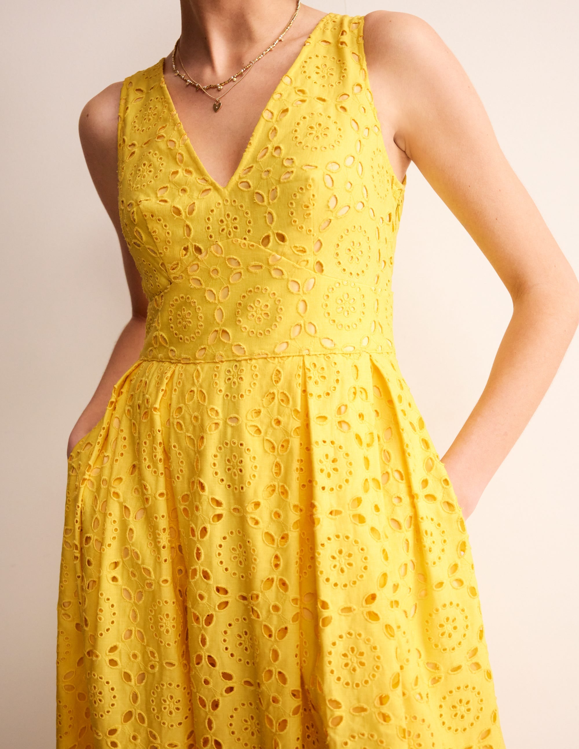 Broderie Occasion Midi Dress-Vibrant Yellow - Image 2