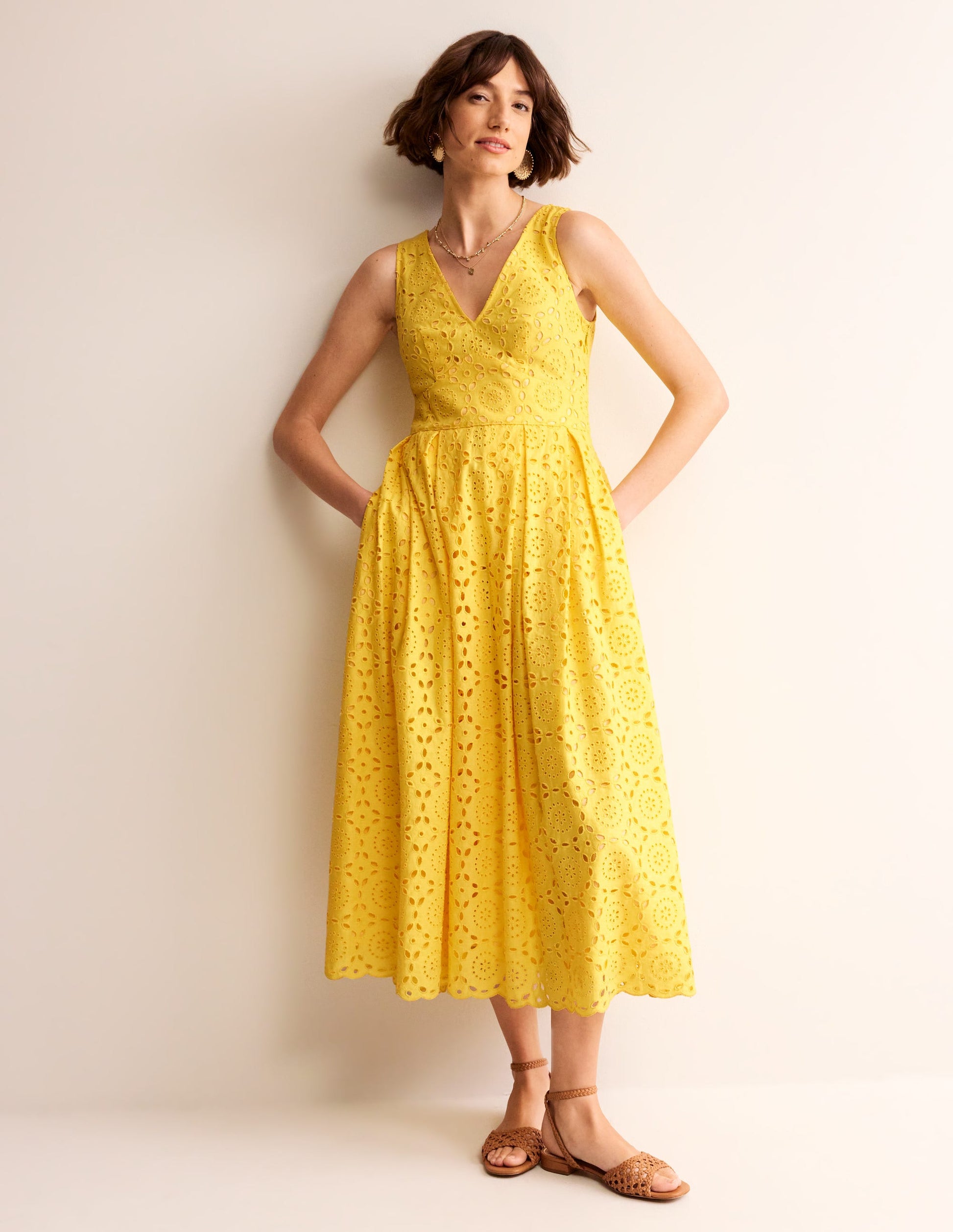 Broderie Occasion Midi Dress-Vibrant Yellow-4