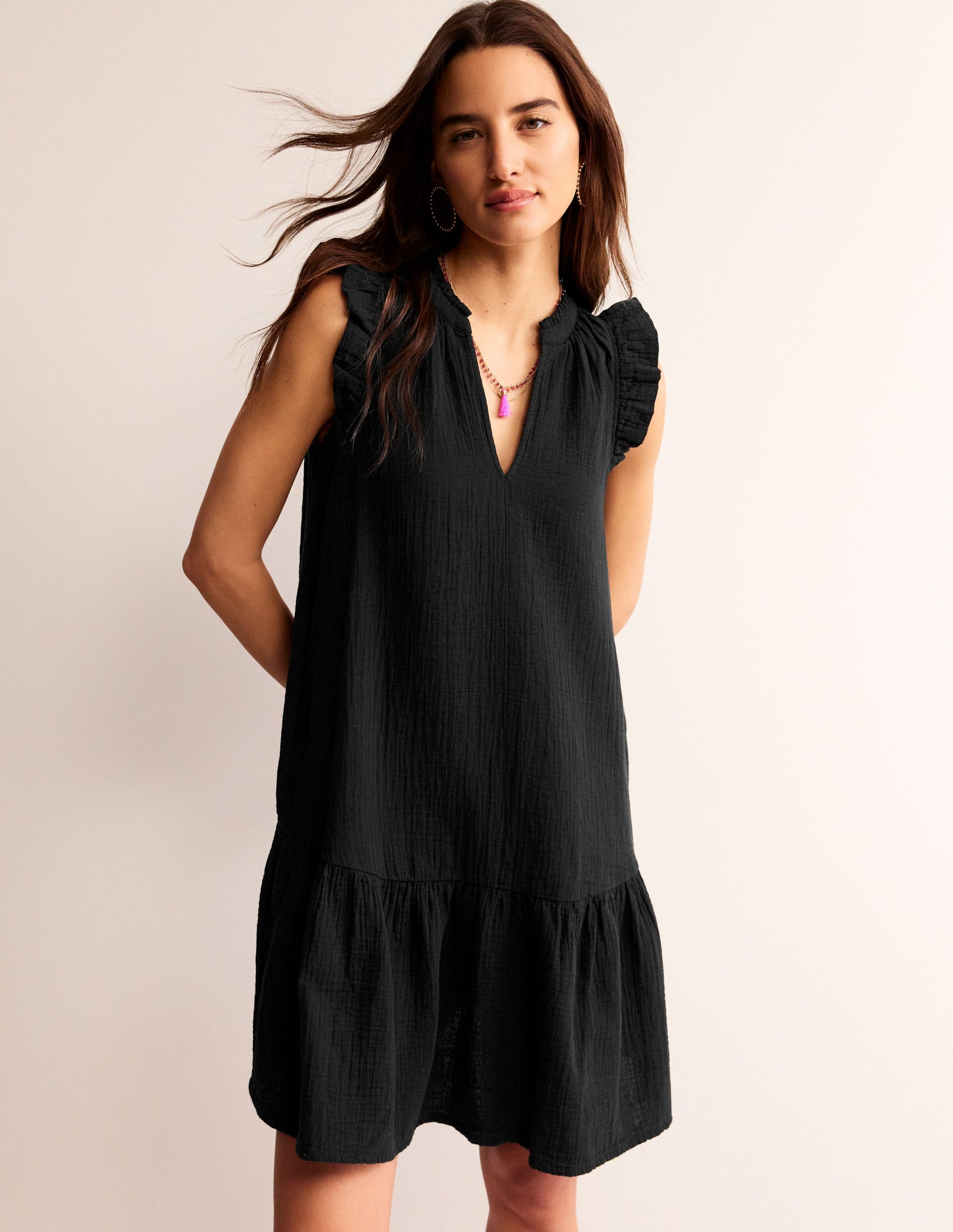 Daisy Double Cloth Short Dress-Black-4