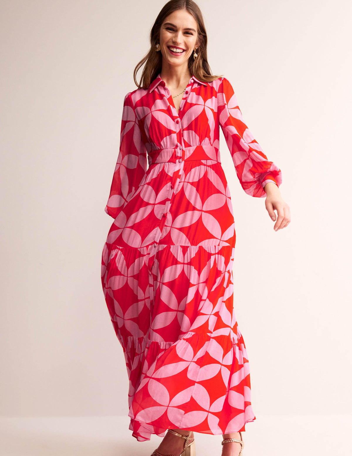 Occasion Maxi Shirt Dress-Flame Scarlet, Diamond Terrace - Image 1