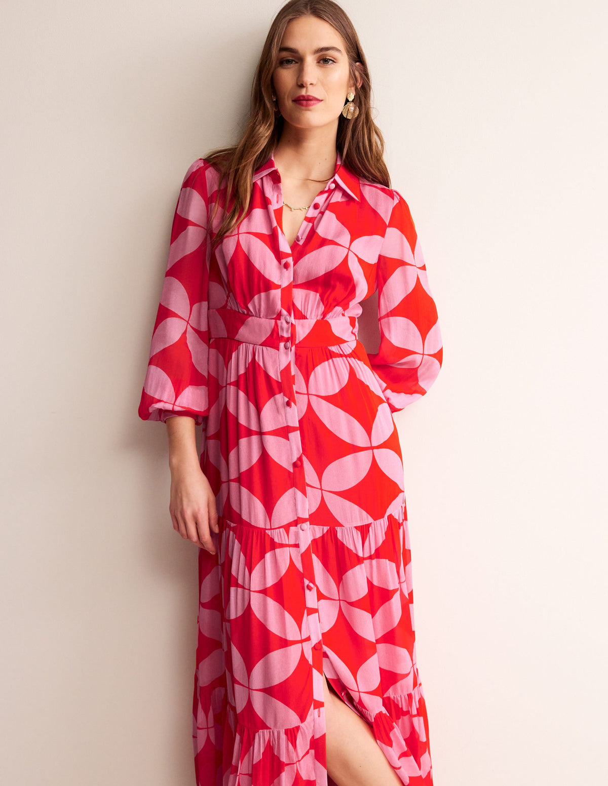 Occasion Maxi Shirt Dress-Flame Scarlet, Diamond Terrace - Image 4