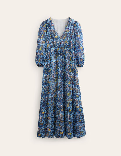 V Neck Puff Maxi Dress-Air Blue, Fantastical Small-6