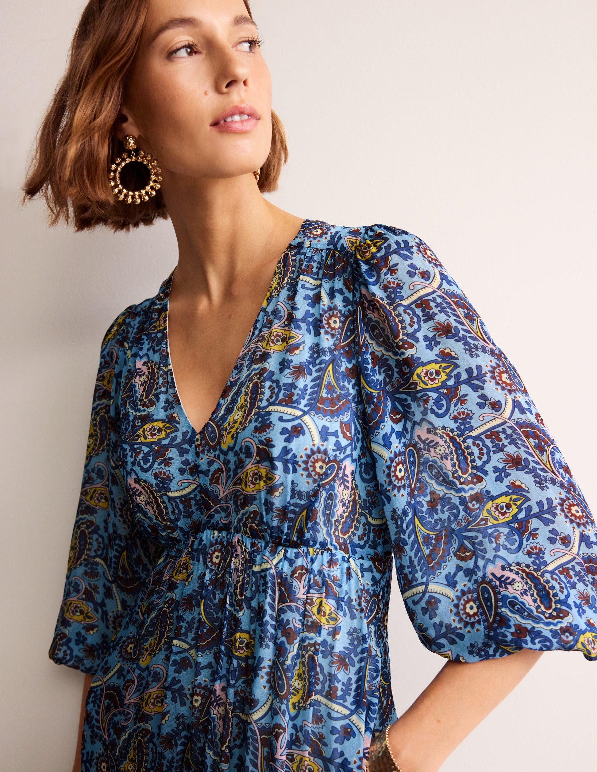 V Neck Puff Maxi Dress-Air Blue, Fantastical Small-2