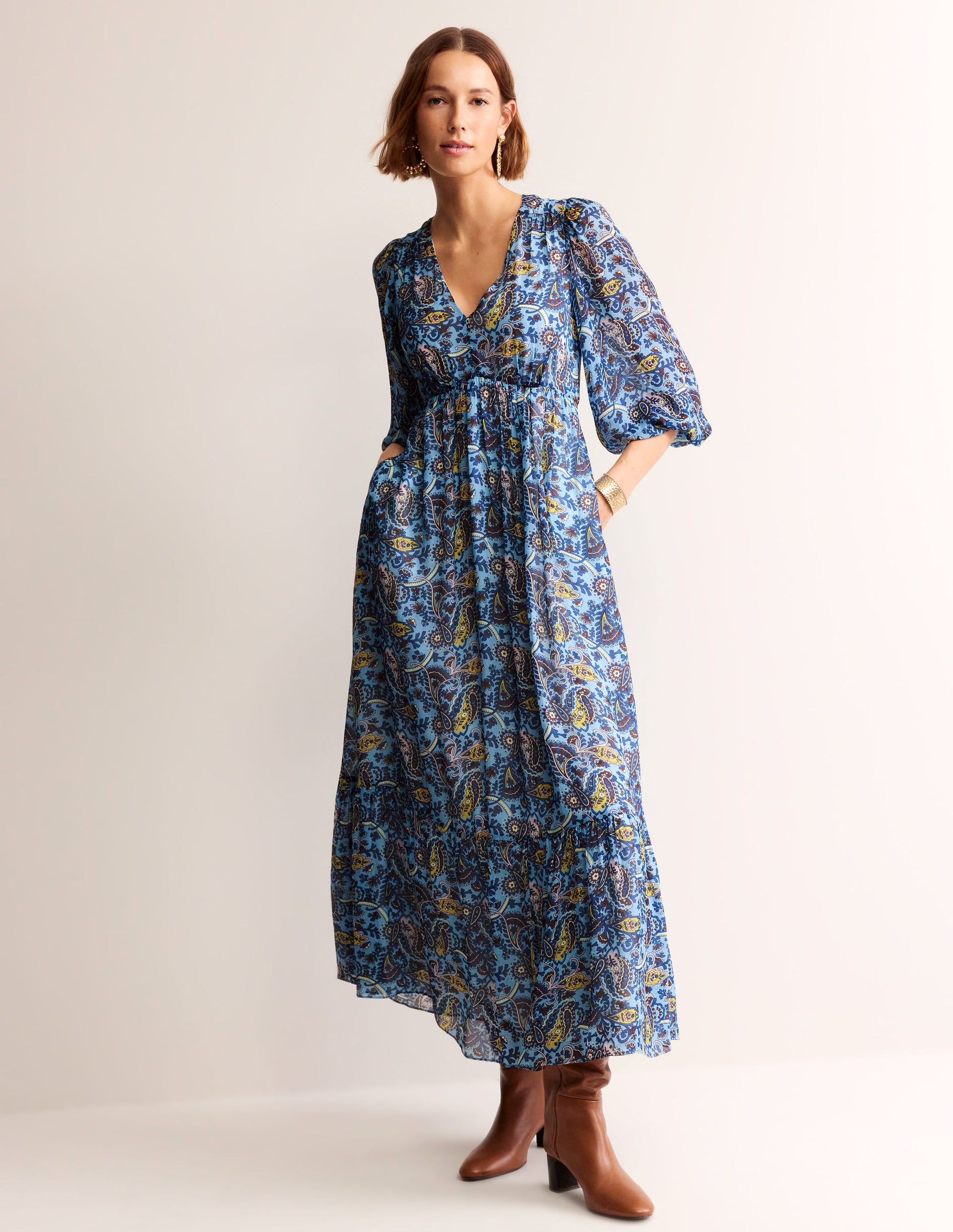 V Neck Puff Maxi Dress-Air Blue, Fantastical Small-4