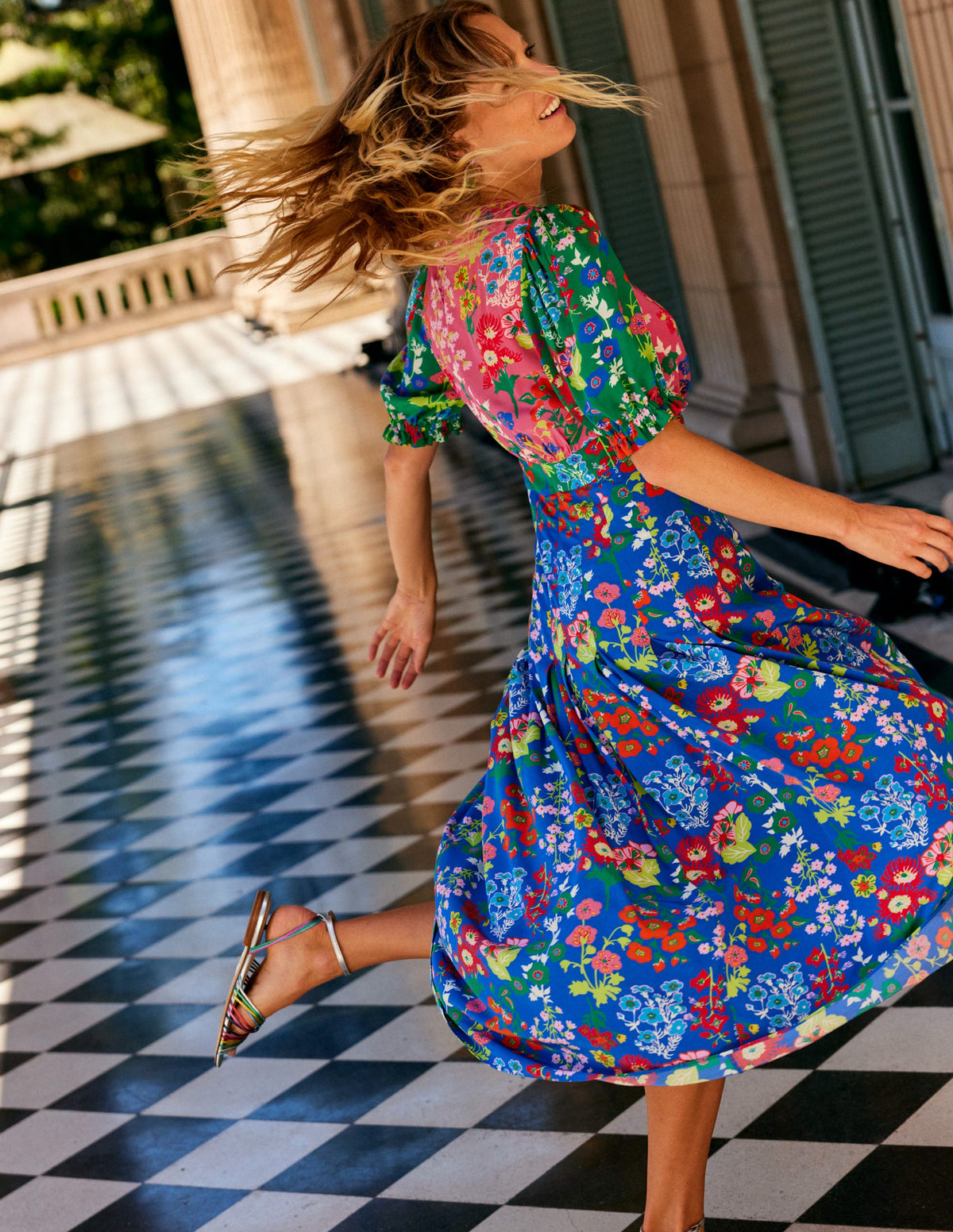 Liv Pleat Detail Midi Dress-Multi, Wildflower Cluster - Image 6