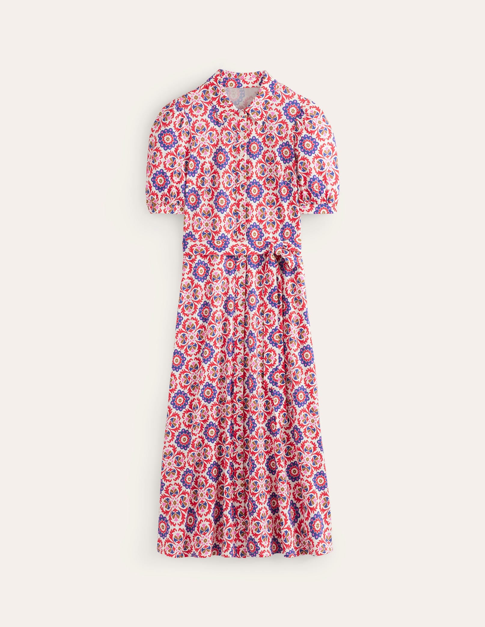 Libby Jersey Midi Shirt Dress-Rubicondo, Mosaic Bloom-5
