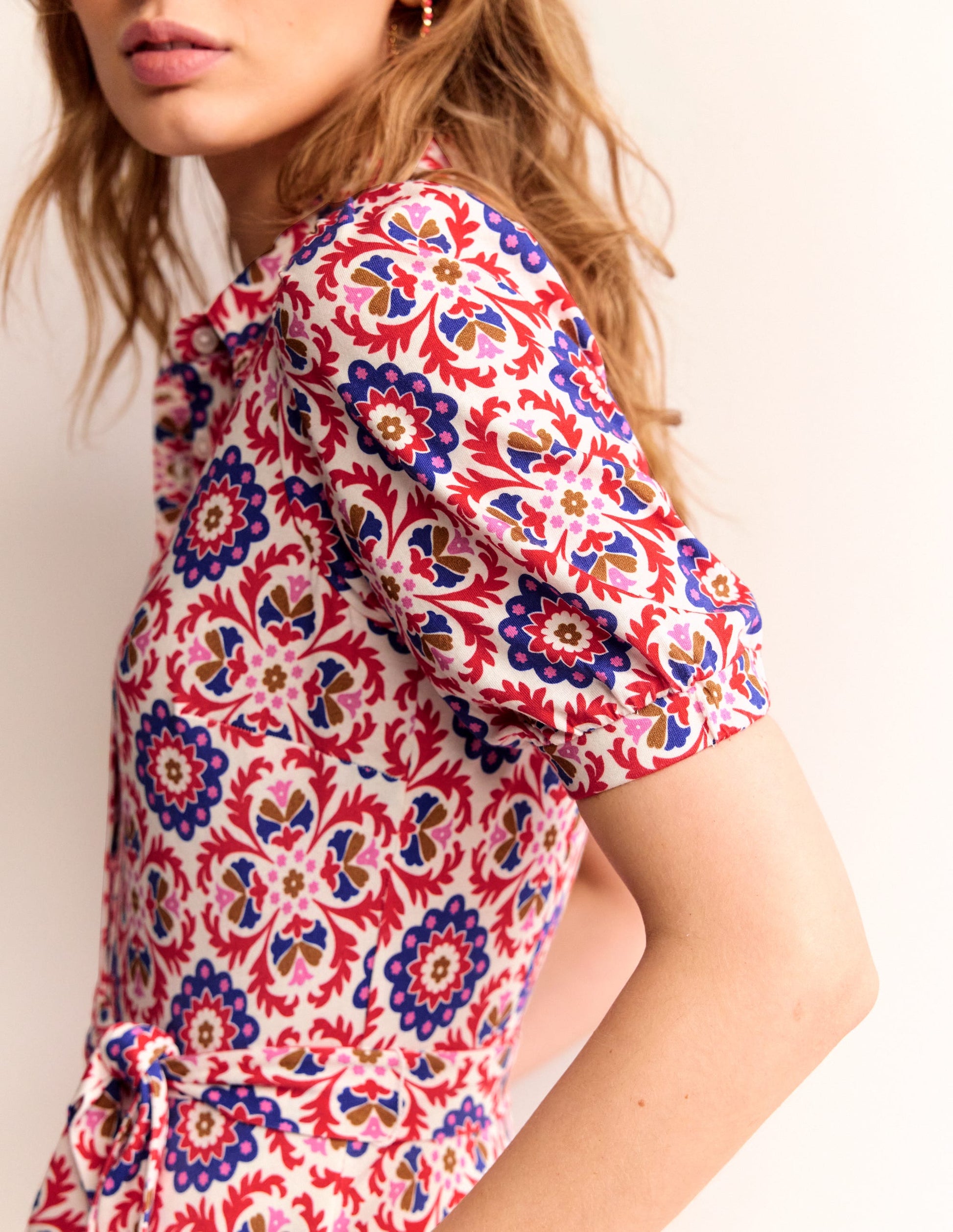 Libby Jersey Midi Shirt Dress-Rubicondo, Mosaic Bloom-2