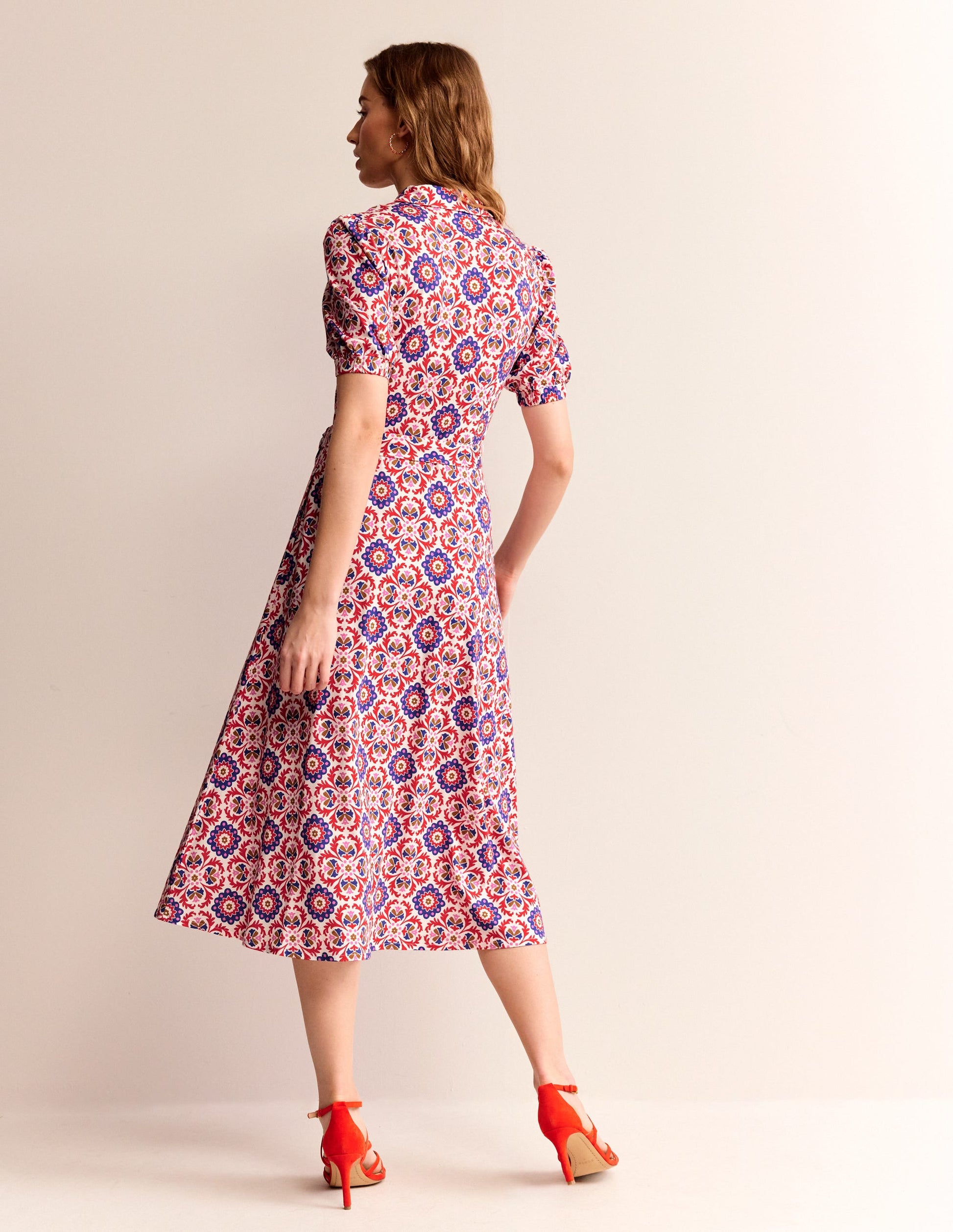 Libby Jersey Midi Shirt Dress-Rubicondo, Mosaic Bloom-3