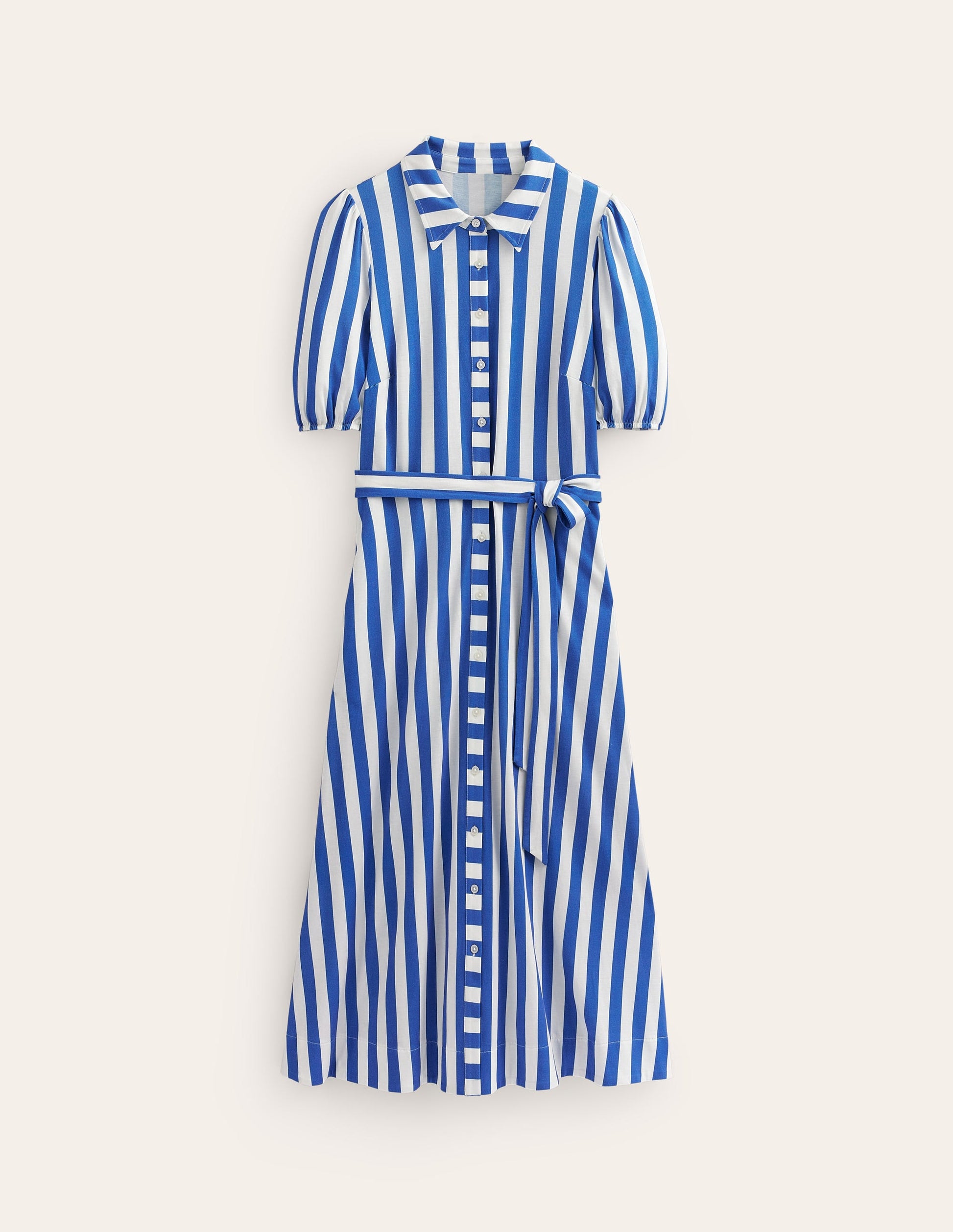 Libby Jersey Midi Shirt Dress-Blue, Ivory Stripe-9