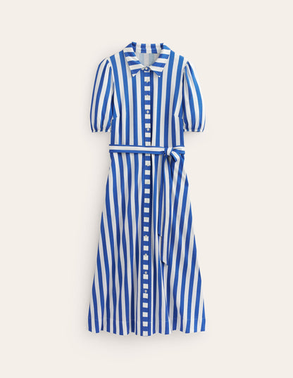 Libby Jersey Midi Shirt Dress-Blue, Ivory Stripe-9