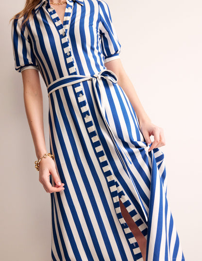 Libby Jersey Midi Shirt Dress-Blue, Ivory Stripe-2