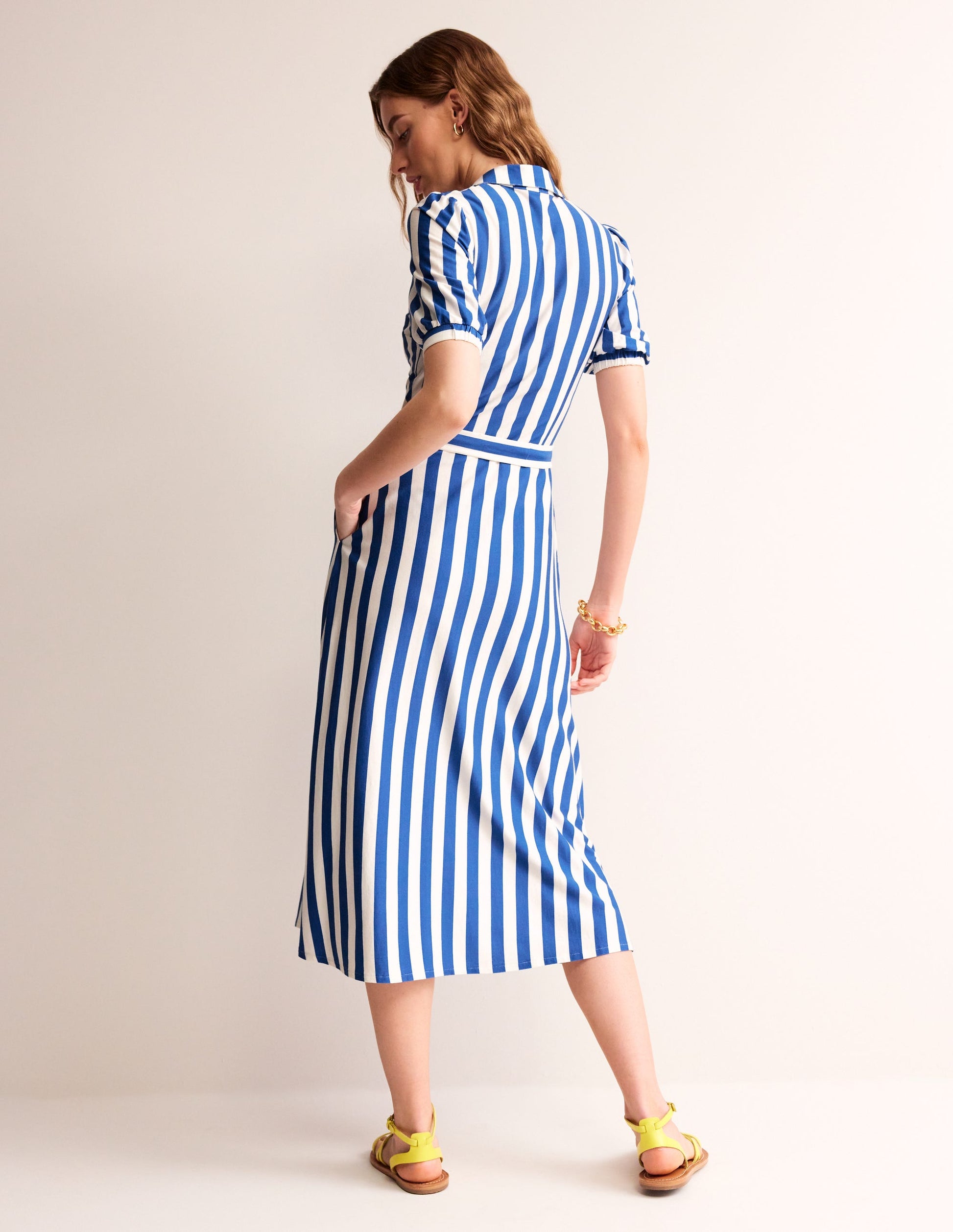 Libby Jersey Midi Shirt Dress-Blue, Ivory Stripe-3