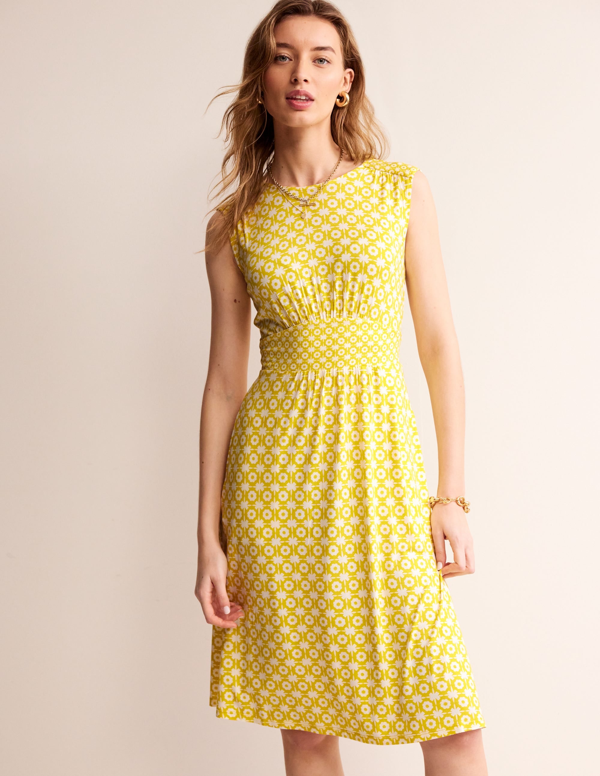 Thea Sleeveless Short Dress-Passionfruit, Blossom tile - Image 1